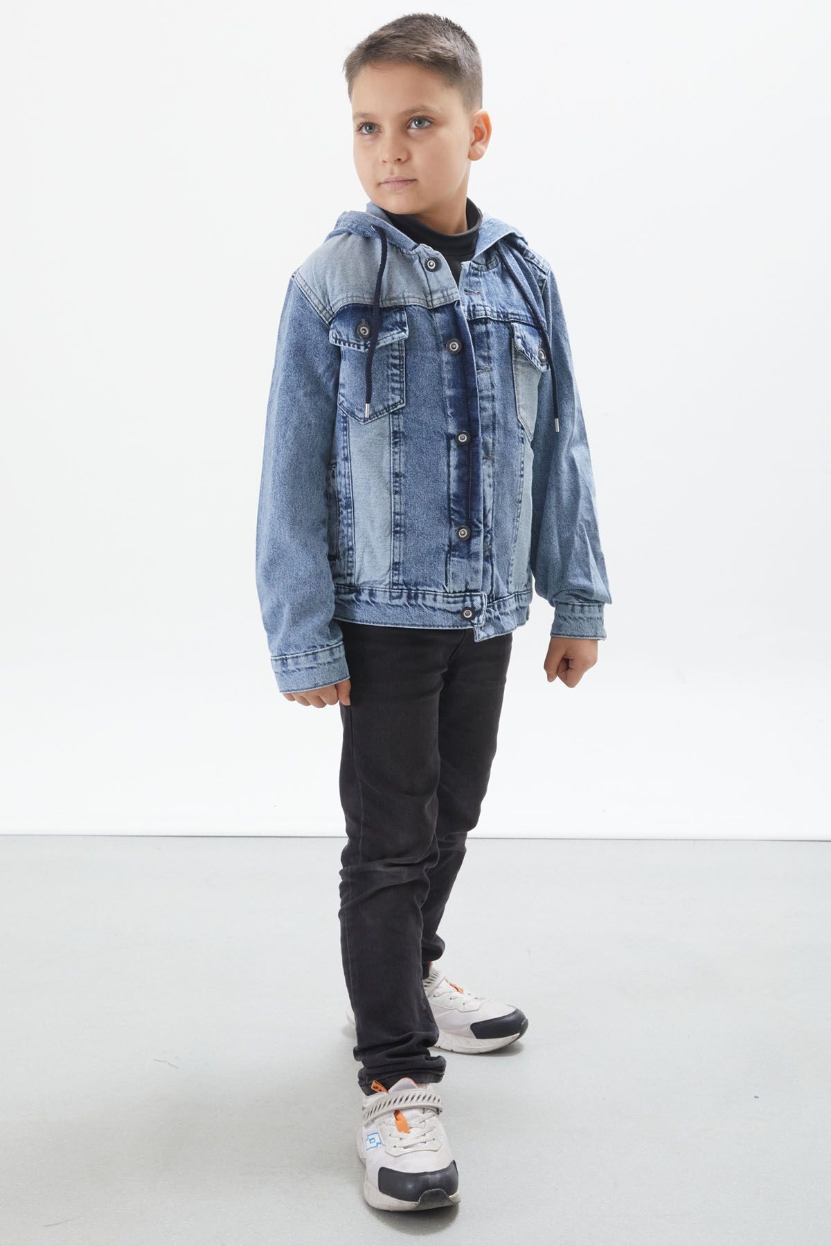 Cansın Mini-Blue Hooded Garnished Boy's Jean Jacket 17711 1