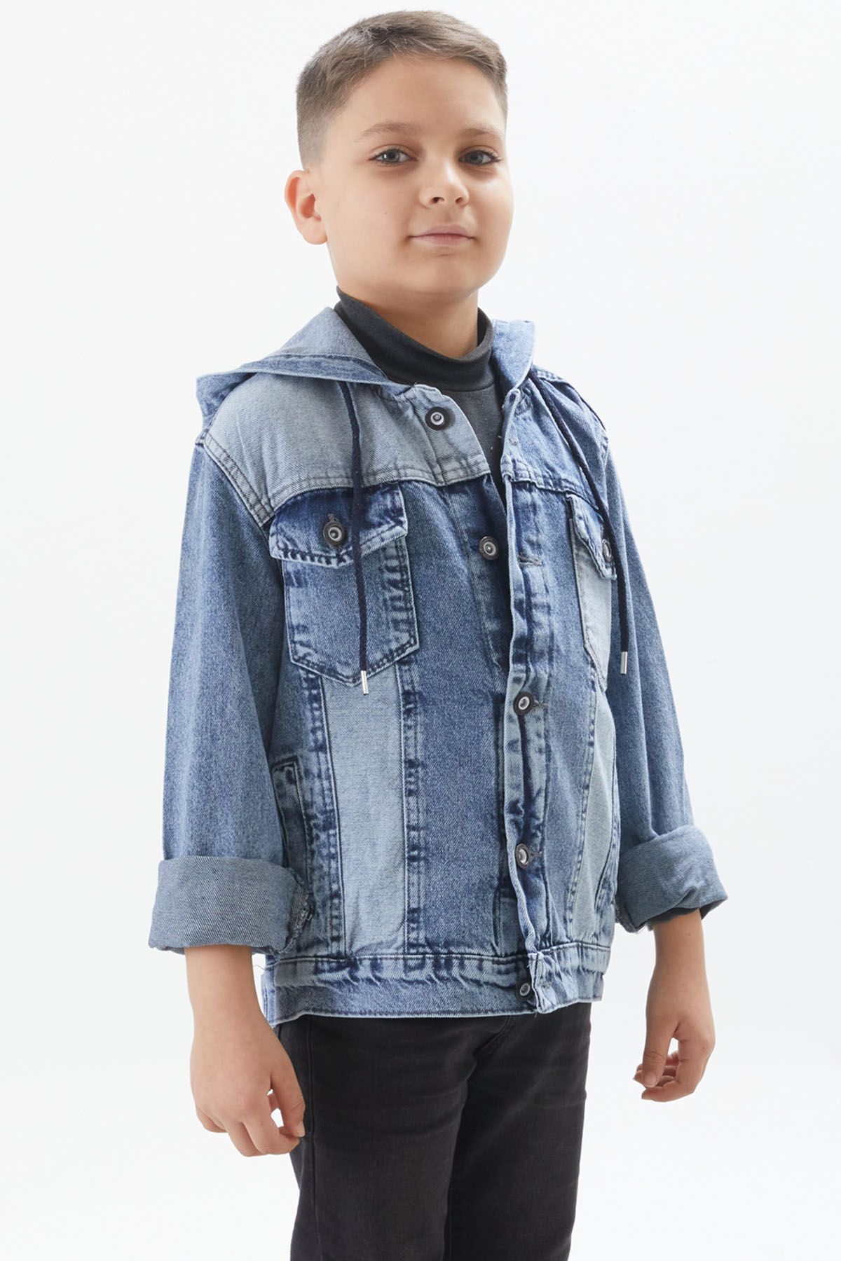 Cansın Mini-Blue Hooded Garnished Boy's Jean Jacket 17711 3