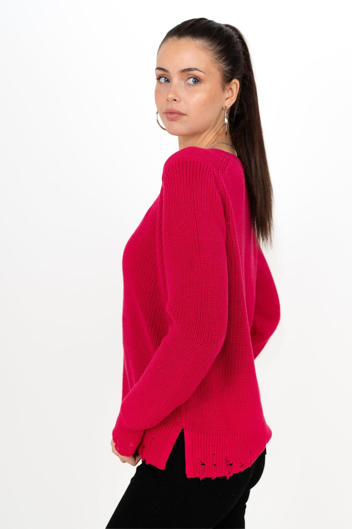 CHUBA-Women's Thessaloniki Knit Cotton V-Neck Knitwear Sweater Fuchsia 24W144 3