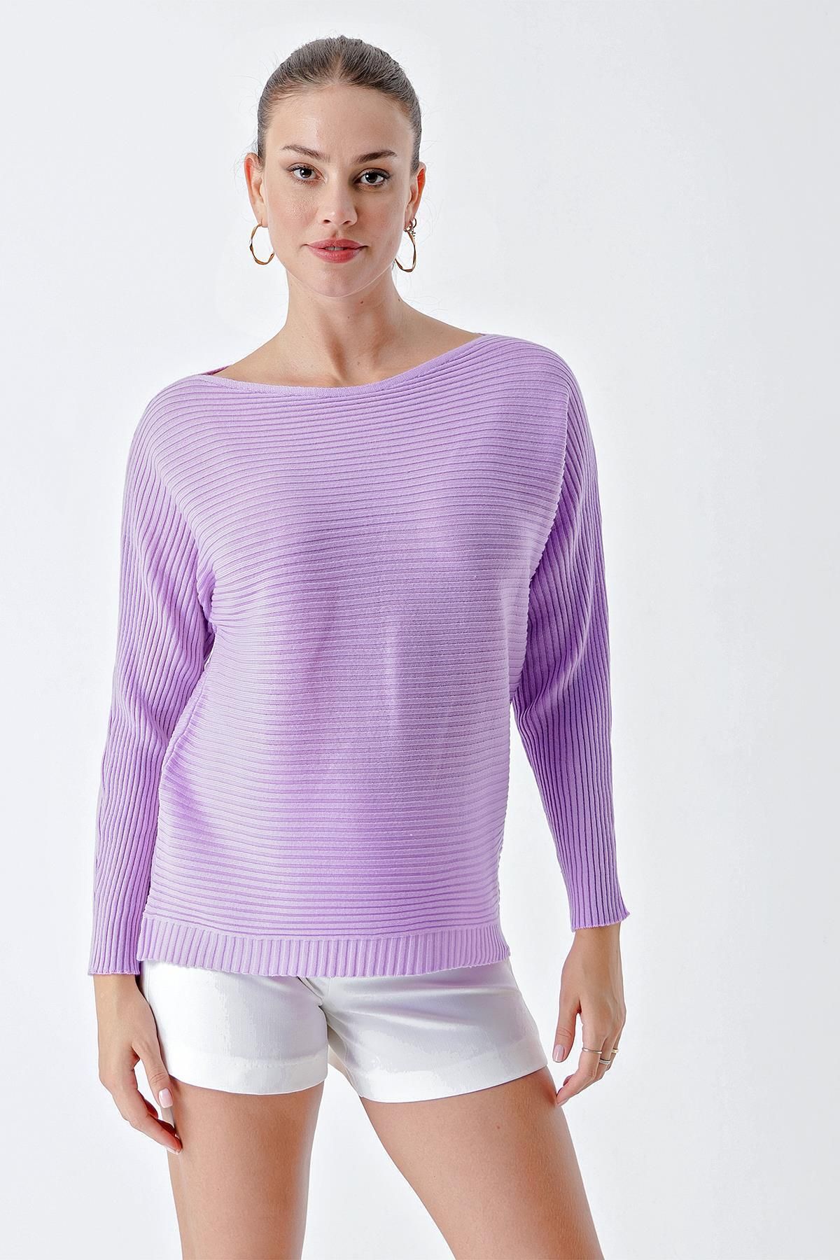 CHUBA-Women's Boat Neck Ribbed Loose Knitwear Sweater Lilac 24w109 3