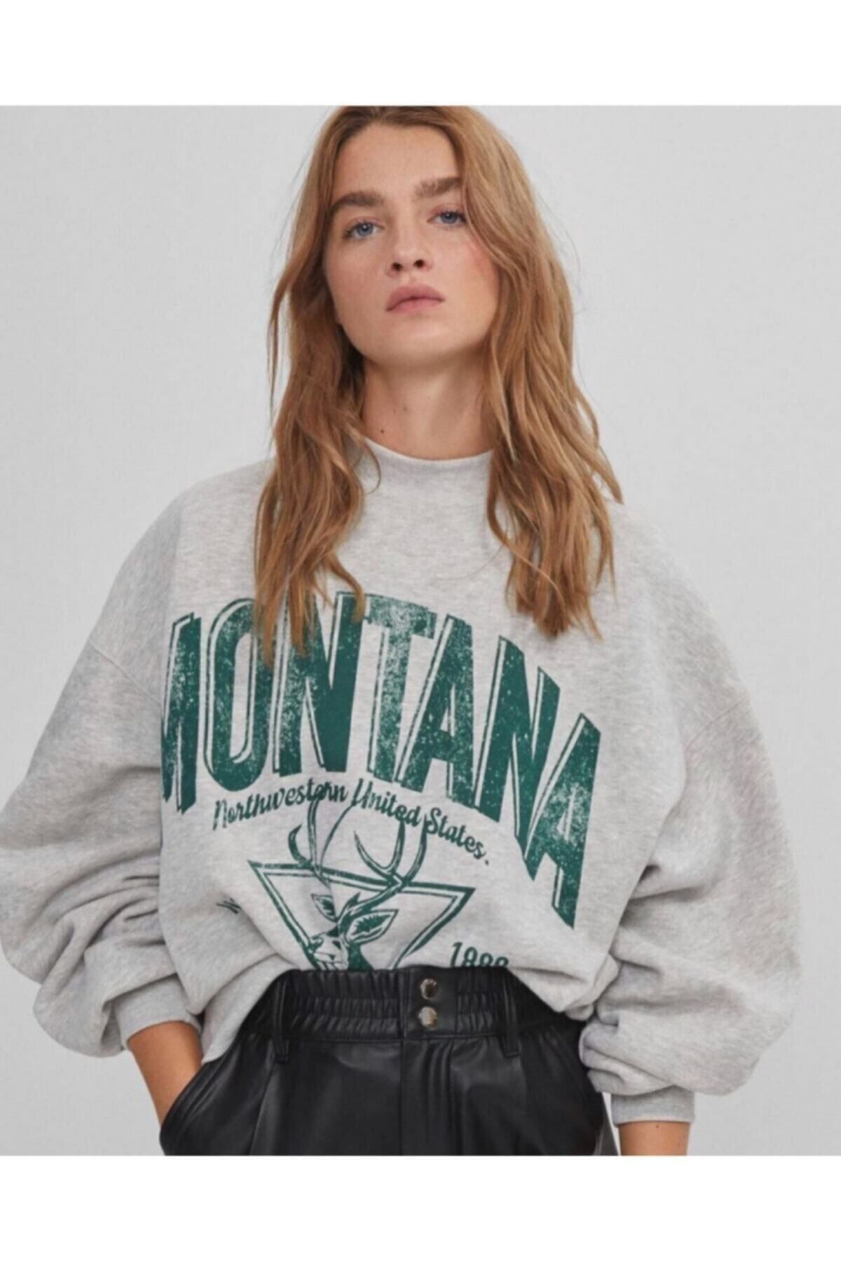 M&A ONE PİECE Butikallıpullu Gri Kadın Montana Oversize Sweatshirt Hoodie