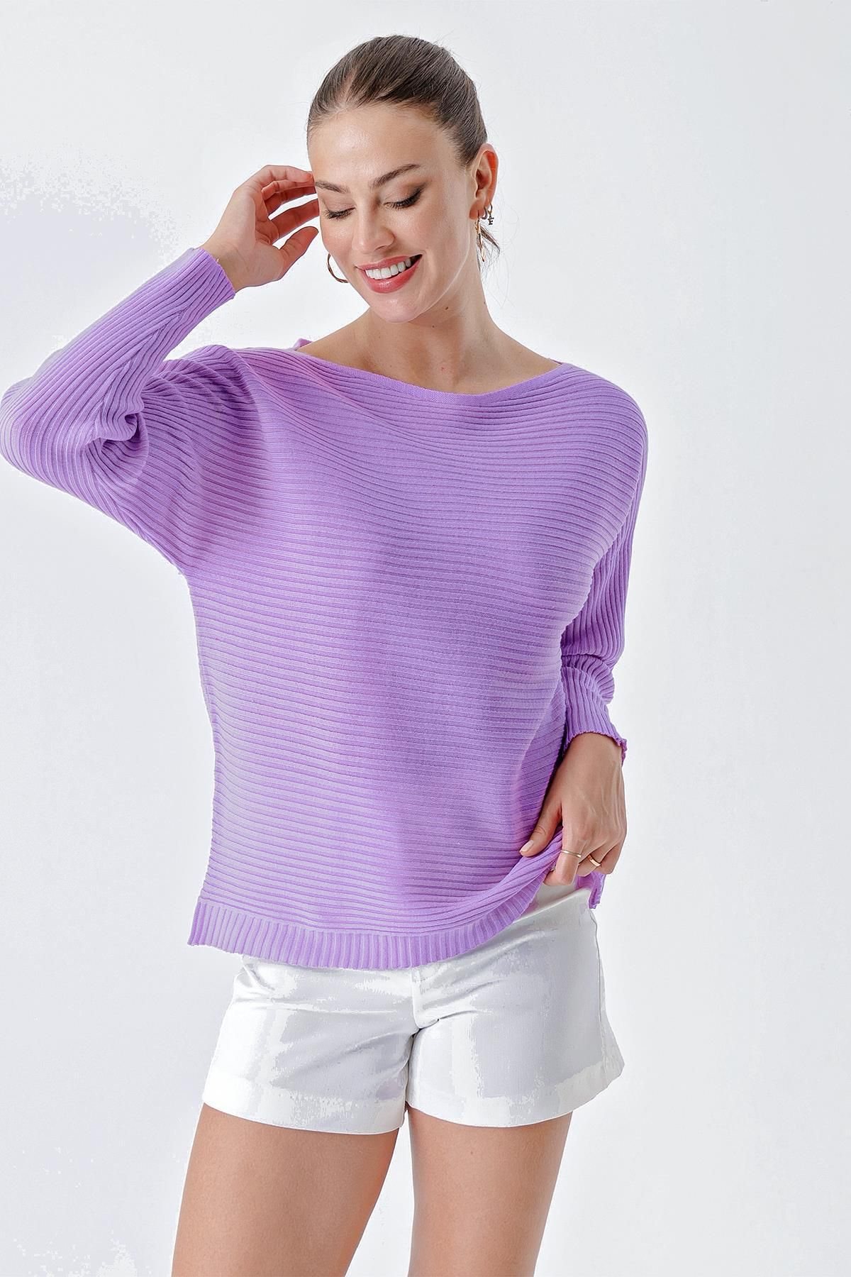 CHUBA-Women's Boat Neck Ribbed Loose Knitwear Sweater Lilac 24w109 2