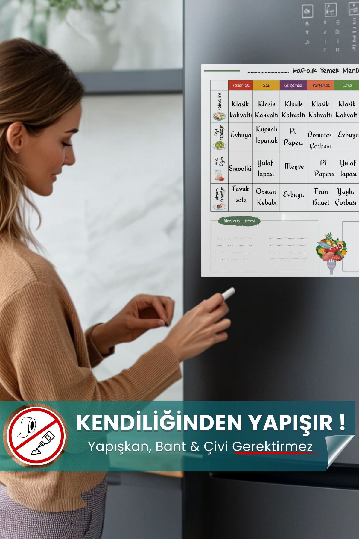 Haftalık Yemek Menüsü Planlayıcı, Buzdolabı Beyaz Yazı Tahtası, Alışveriş Listesi, Sihirli Kağıt