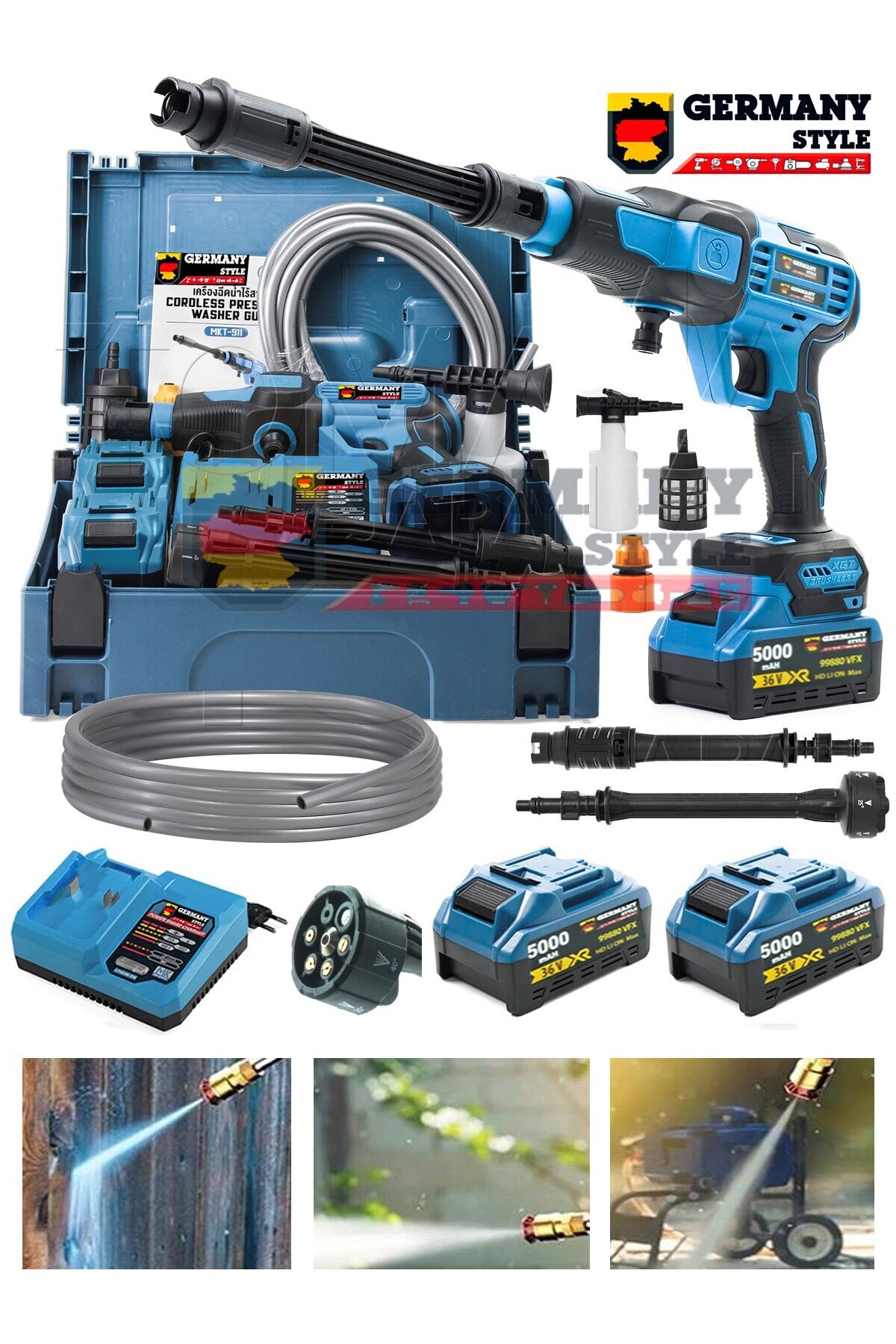 Germany Style Alman MS-7400-X Çift Akülü Şarjlı Yüksek Basınç Oto Araç Yıkama Bahçe Temizleme Makine