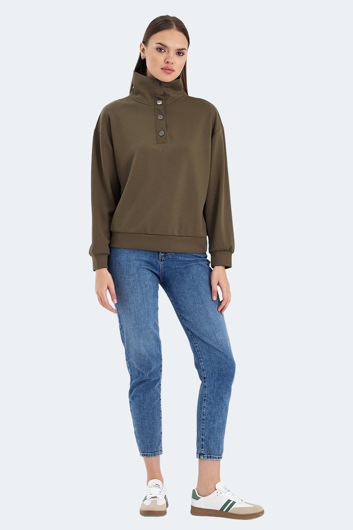 Slazenger VIDAL Oversize Kadın Dik Yaka Oversıze Haki Sweatshirt görsel 7