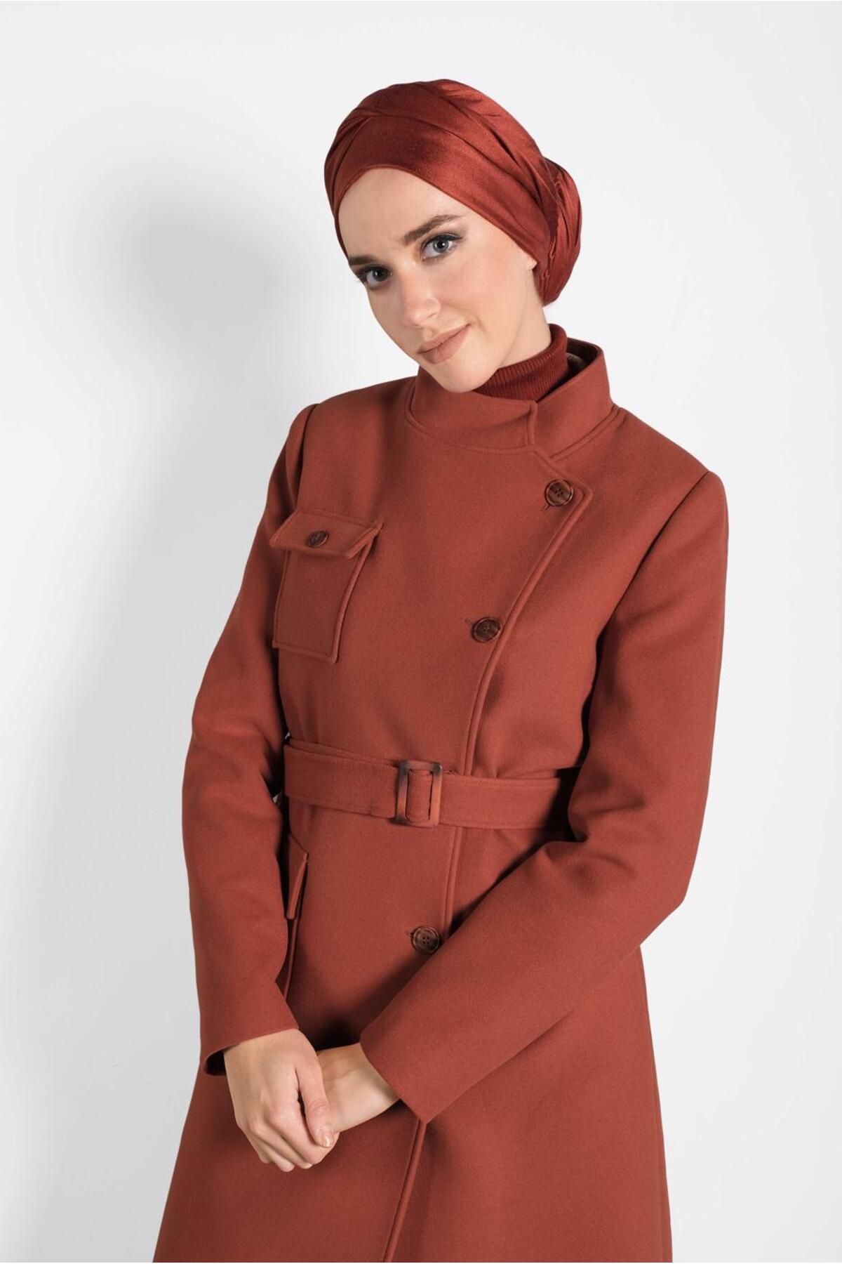 کت کمربند دکمه دار 90046 Alvina