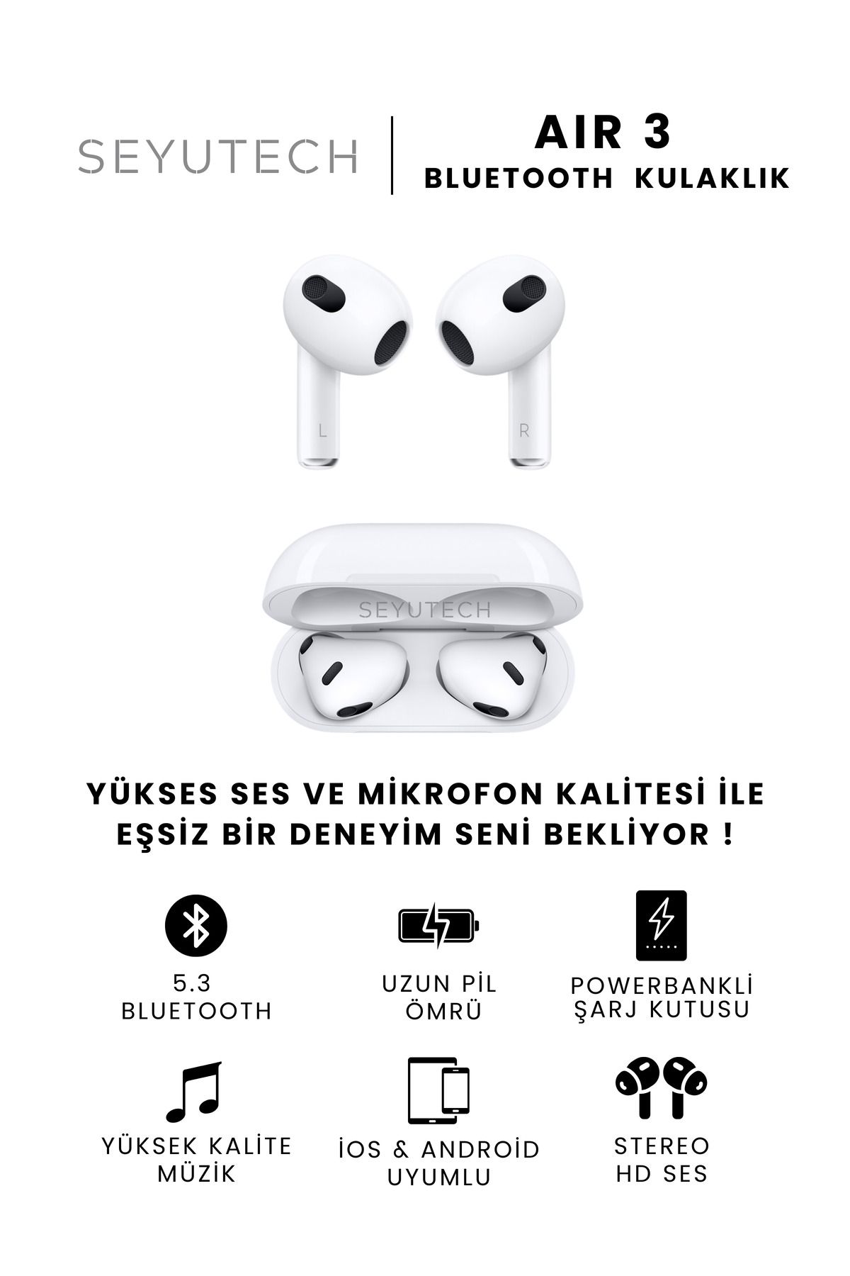 SEYUTECH Air 3 Bluetooth Kulaklık Ios Ve Android Uyumlu Kablosuz Kulaklık-5