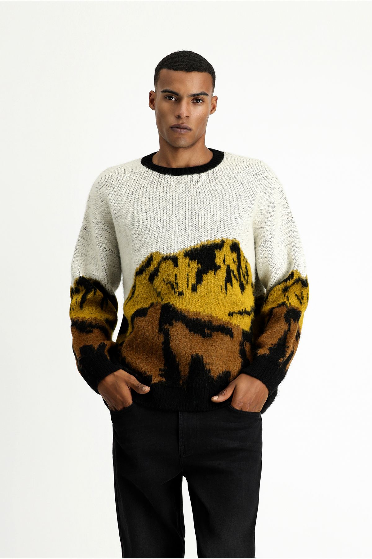 Kiğılı-Crew Neck Oversize Patterned Knitwear Sweater 4