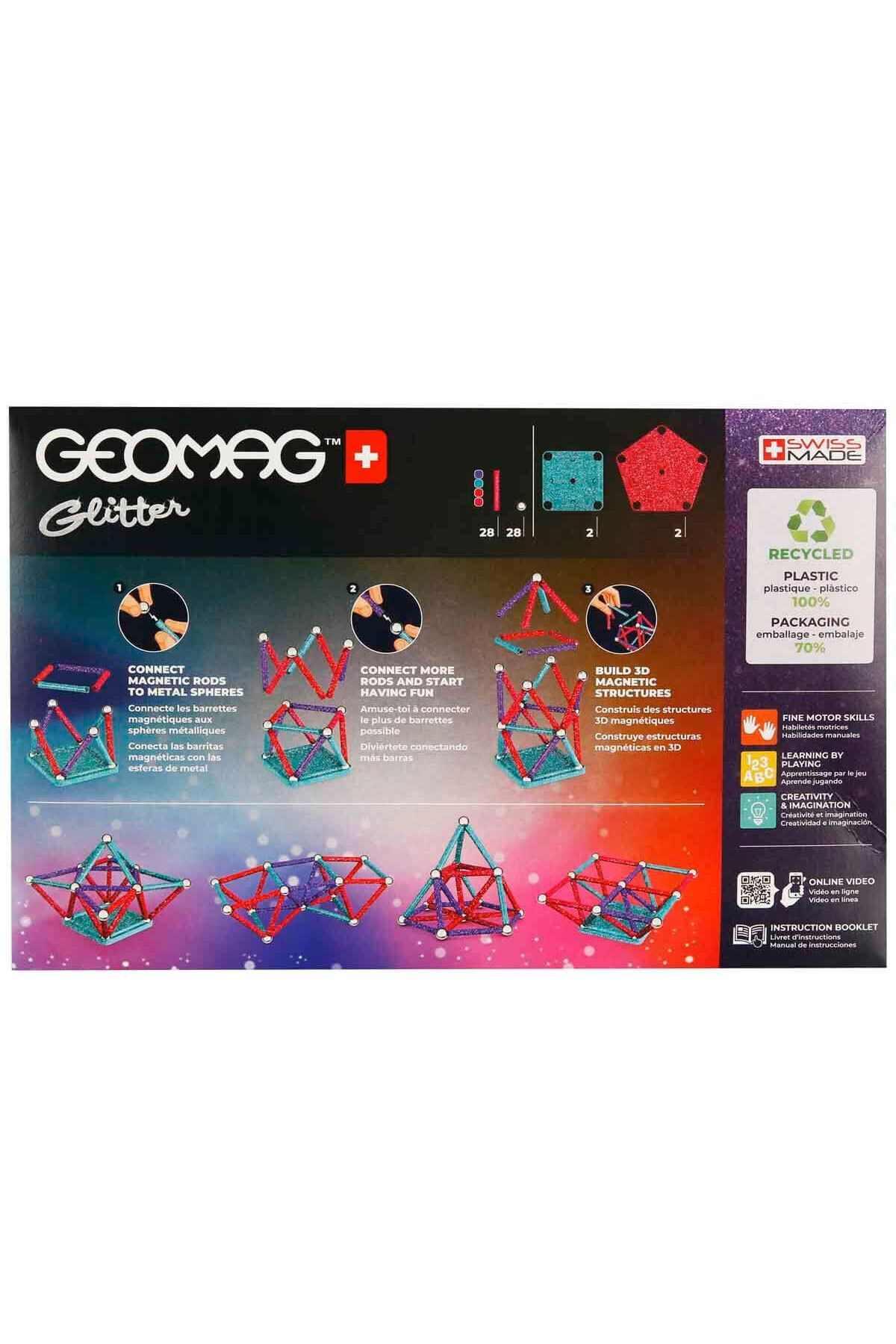 Toyaş-Geomag Magnetic Sticks Glifters Glitters Series Intelligence Game Magnetic Building Game 60 Pieces 8