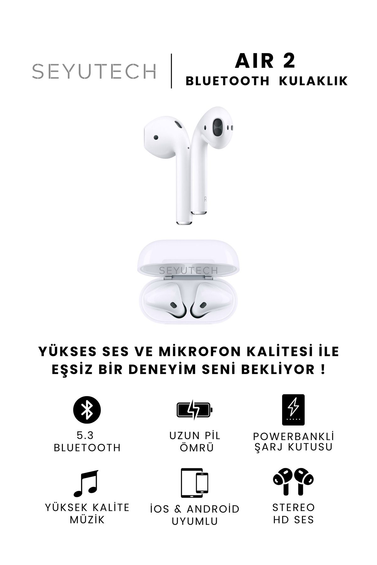 SEYUTECH Air 2 Bluetooth Kulaklık Ios Ve Android Uyumlu Kablosuz Kulaklık-5