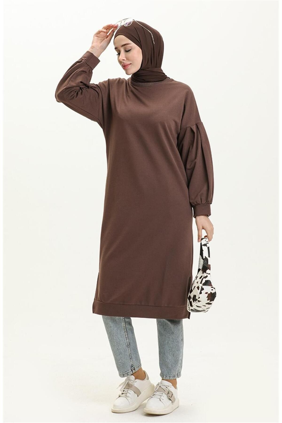 Bwest-Hira Balloon Sleeve Midi Size Plain Basic Sweatshirt - 03031 - Brown 8