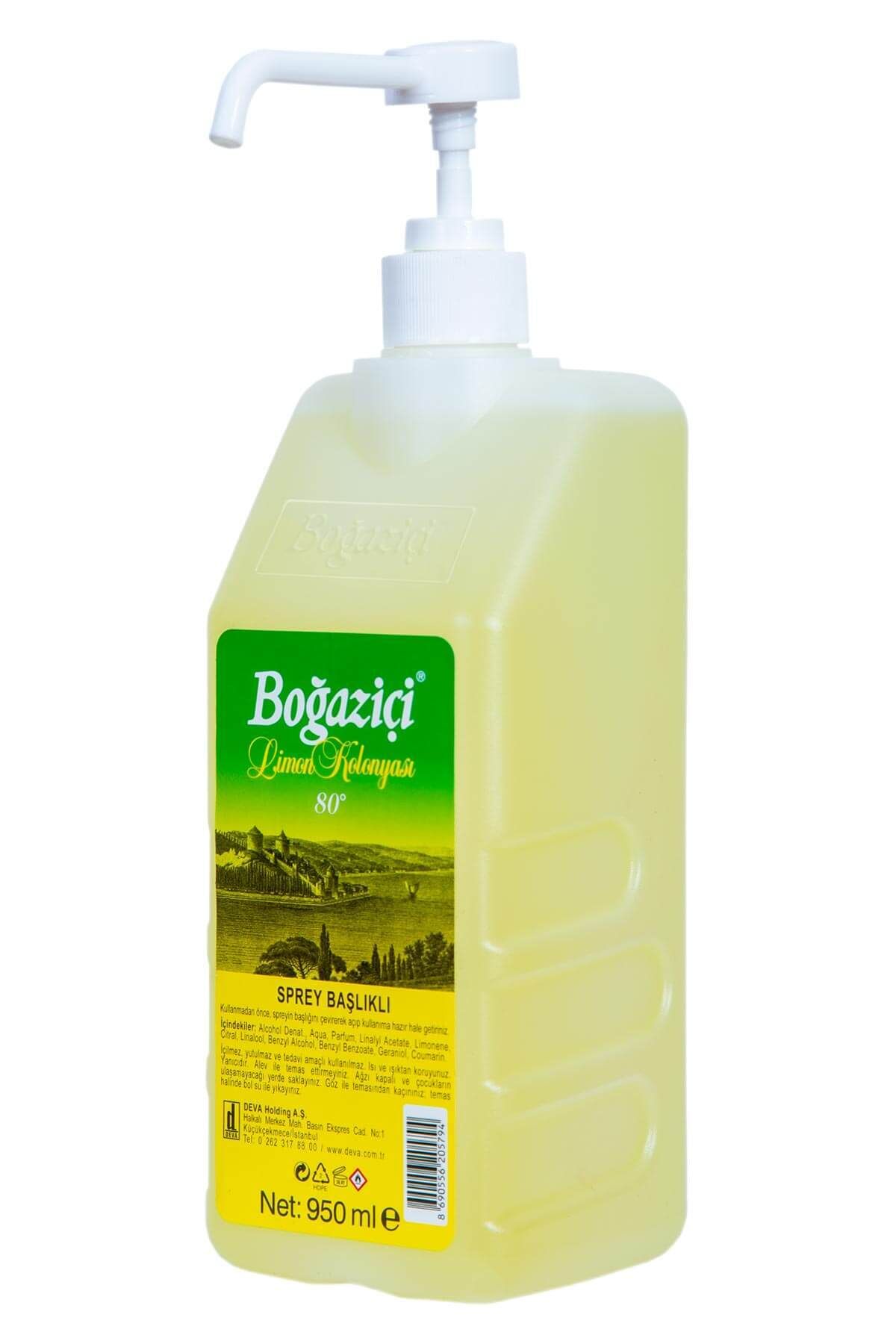 Boğaziçi 80° Limon Kolonyası Pompalı 950 ml