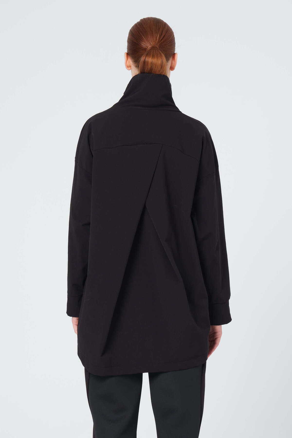 Monolou-Black Bi-Stretch Wrap Top - Back Wrap 4