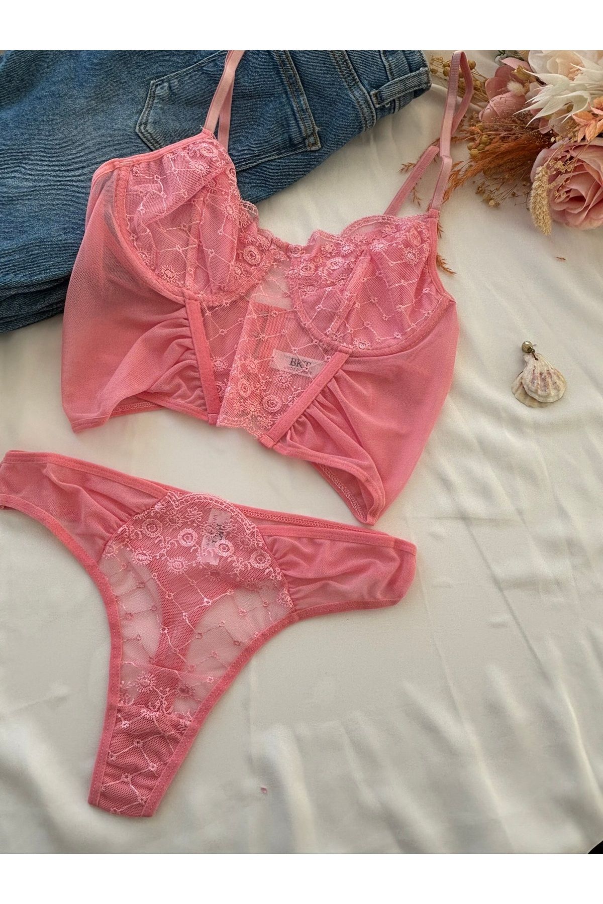 BKT-Pink Bralet and Top Suit Set 4