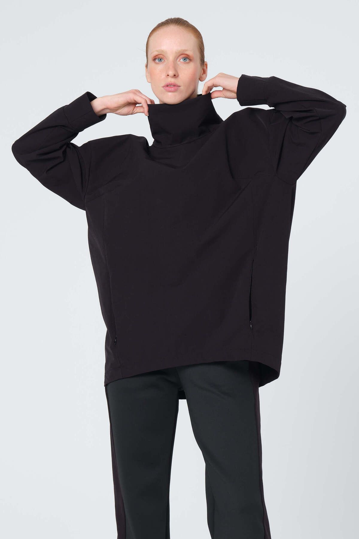 Monolou-Black Bi-Stretch Wrap Top - Back Wrap 2