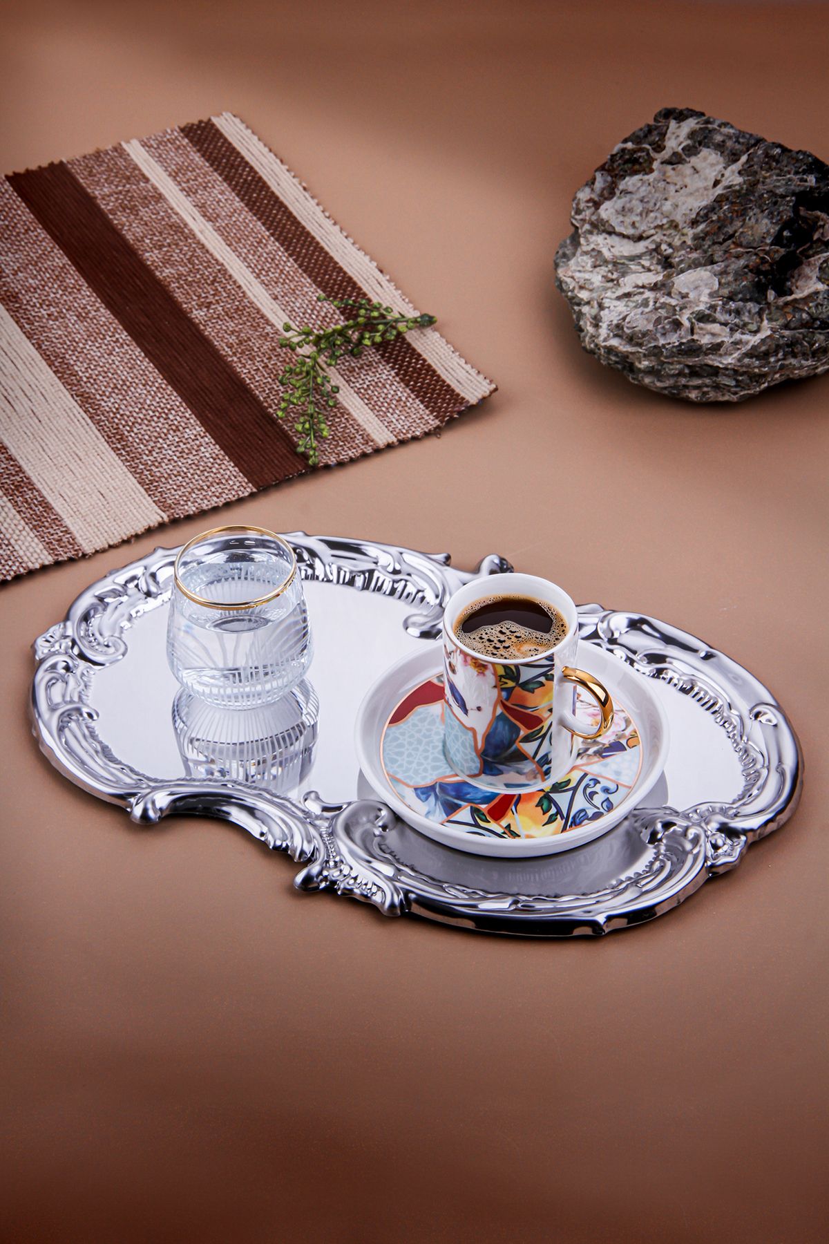 AHİR TİCARET-Silver Artnova Embroidered Patterned Coffee and Presentation Tray 1 Piece 1