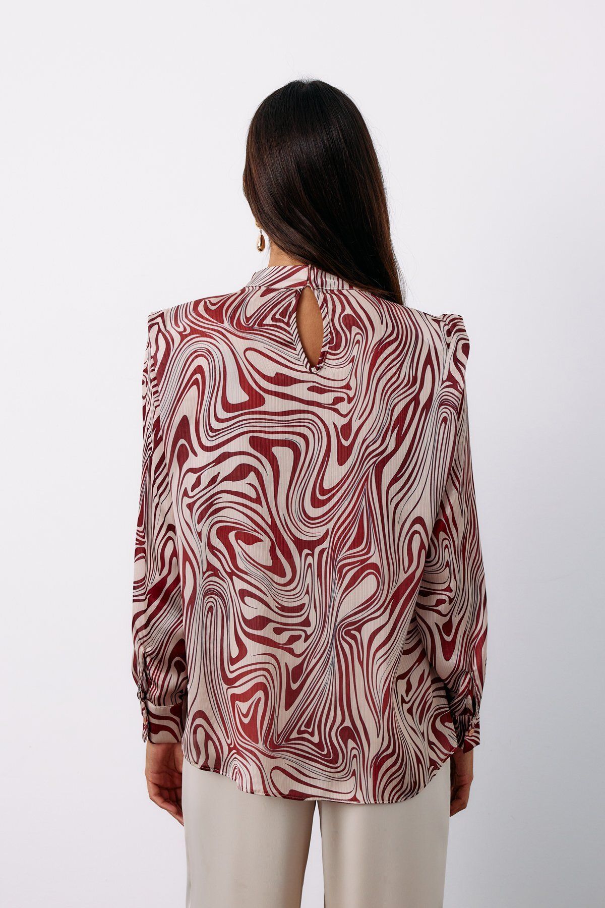 Sateen-Burgundy Patterned Padded Blouse 4