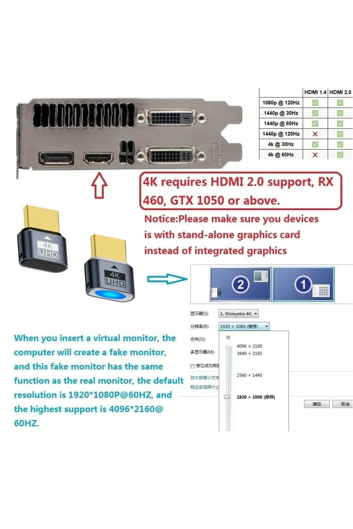 Choice-4K HDR Virtual Monitor EDID Emulator HDMI-compatible Dummy Plug Headless Ghost Display Adapter Su... 4