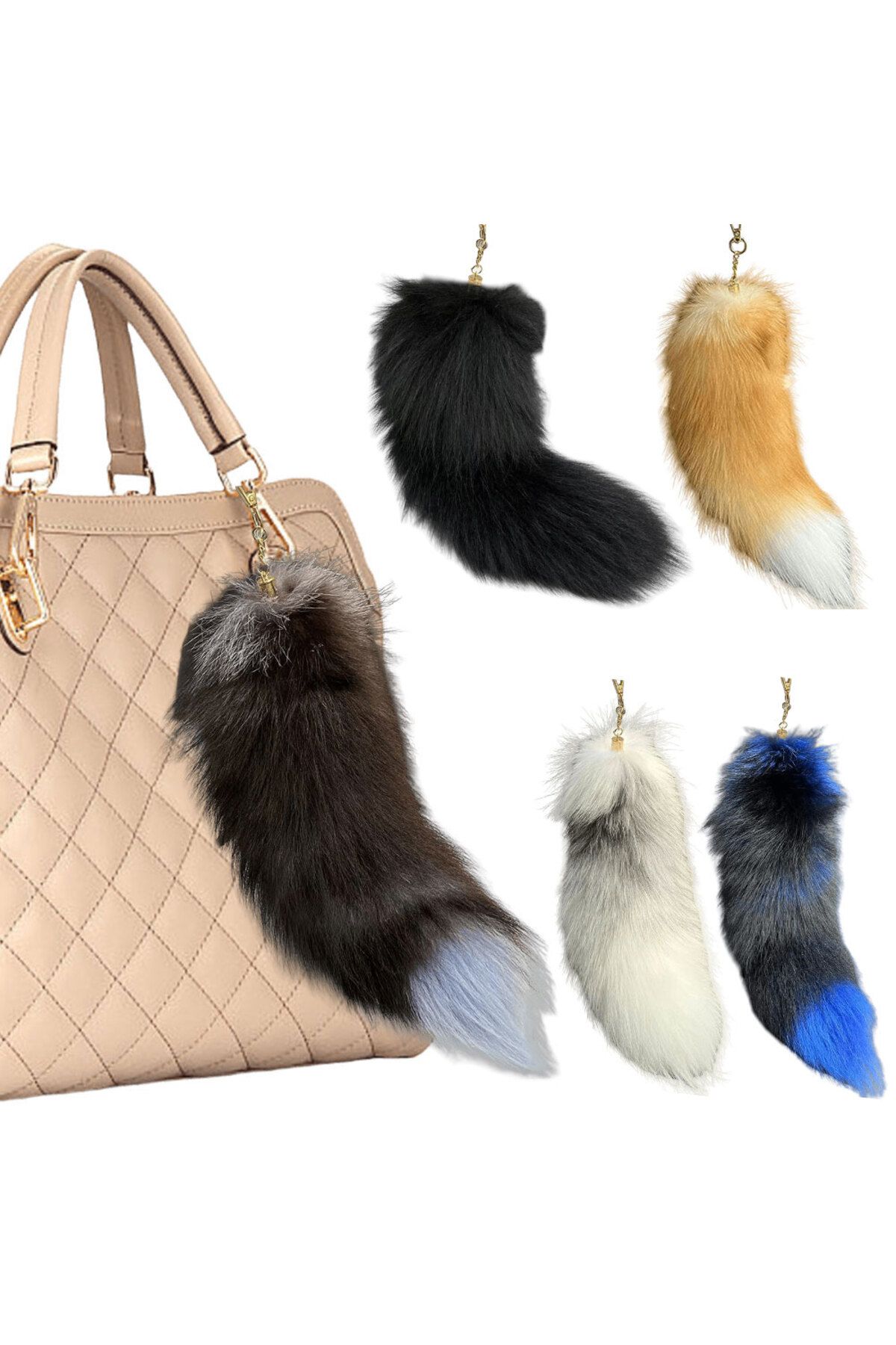 APWIKOGER-Huge Fluffy Faux Fur Fox Tail Keychain Therian Tail Fox Tail Keychain Handbag Key Chain Fluffy Fu... 2