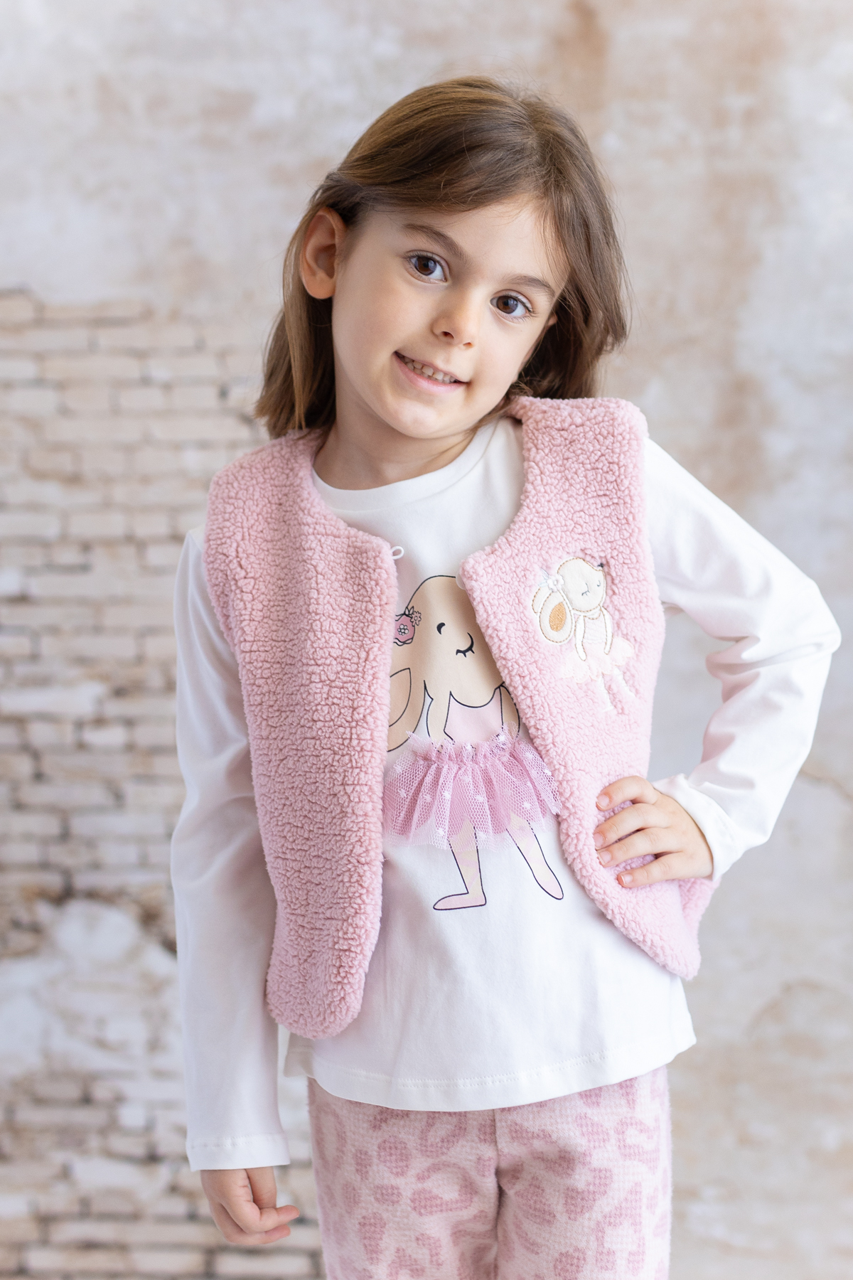 Mininio Kız Bebek Tavşan Nakışlı Peluş Yelek fotoğrafı 2 (önizleme)