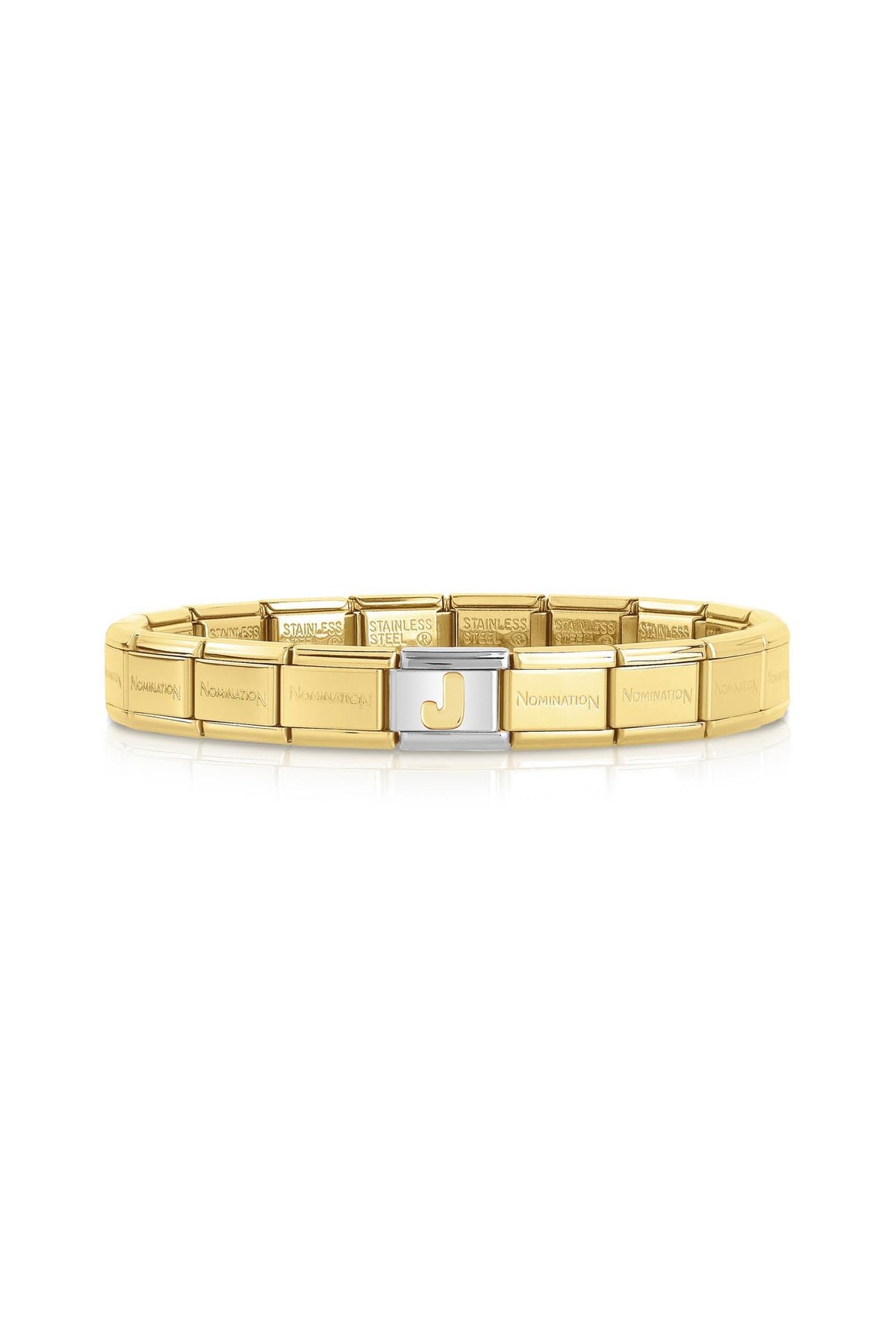 Original Gold Color Bracelet, Italian Charm, Stainless Steel - Letter J Gold