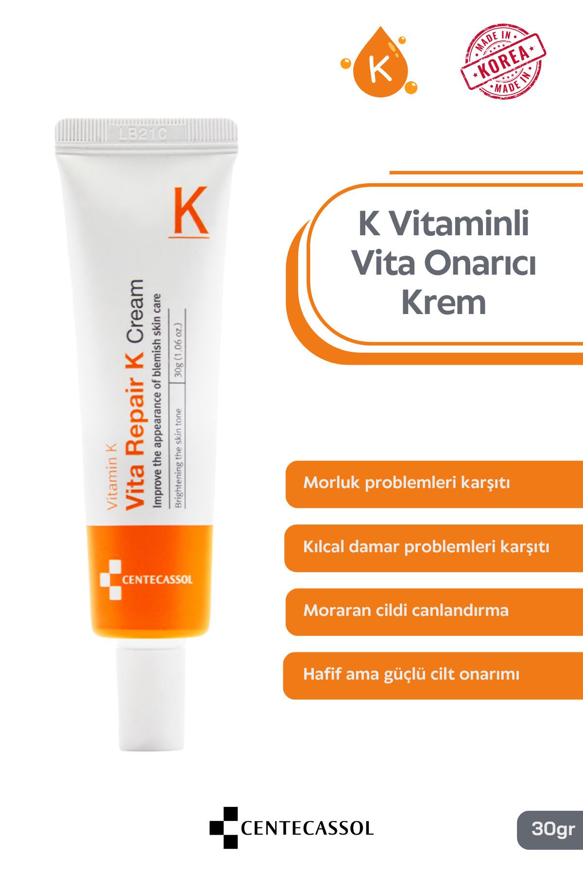 K Vitaminli Krem - Cilt Morlukları Ve Kılcal Damar Problemleri Için Krem