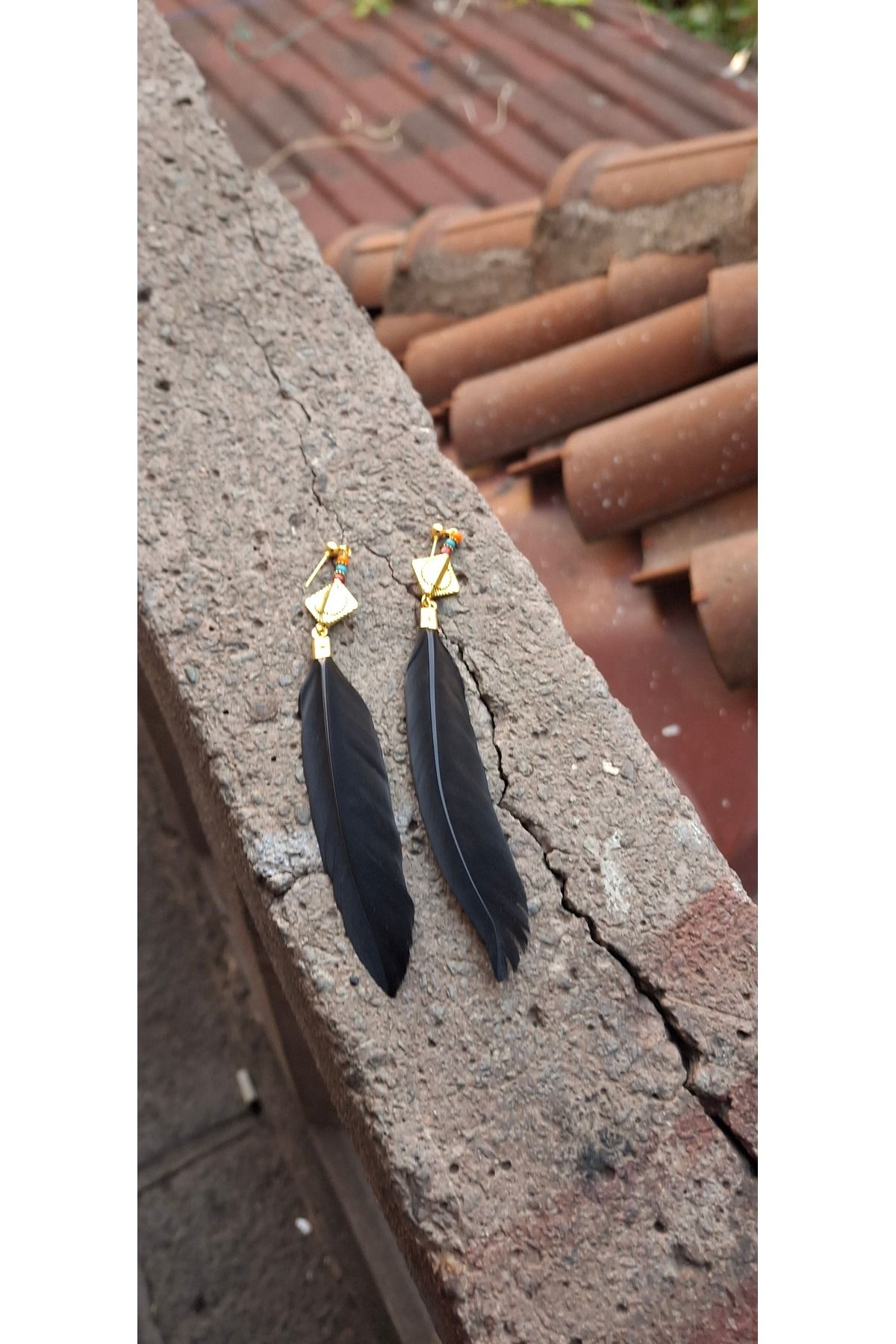 azra takı tasarım-Handmade Black, Feathered, Dangle, Double, Women's Earrings 2