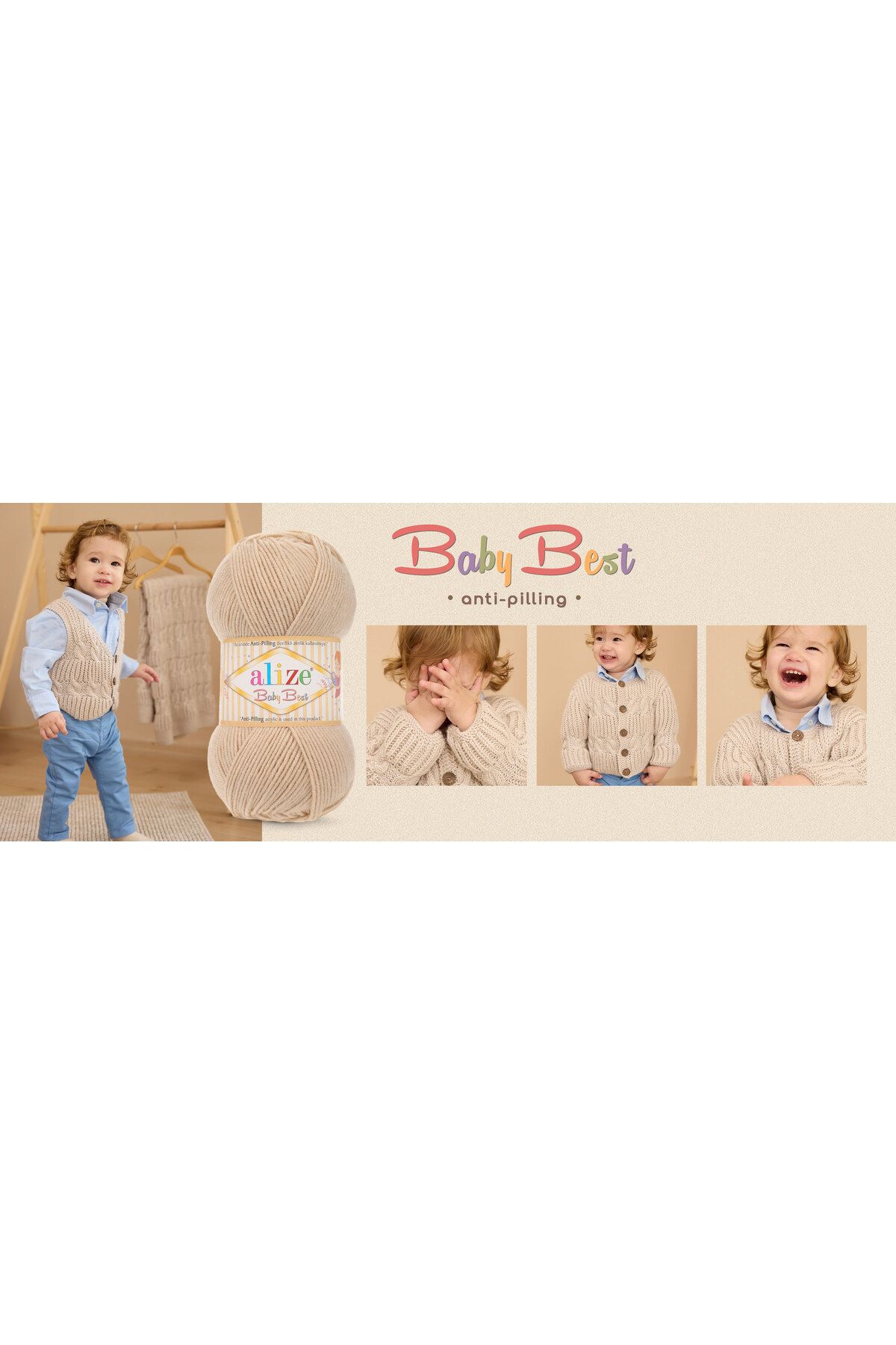 Alize-5 Pieces Baby Best 055 White 10% Bamboo - 90% Acrylic (ANTI-PILLING ACRYLIC) / 100 gr - 240 M 5