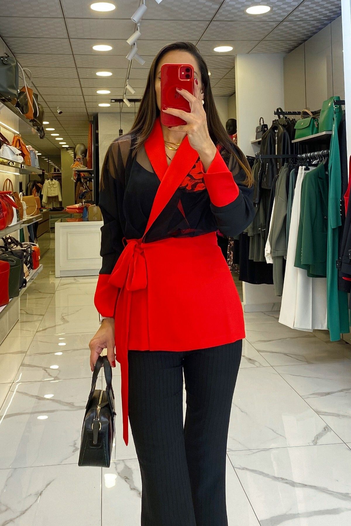 کت سیاه زنانه لباس ژاکت کمربند مفصل یقه میترت اورجینال Vosse