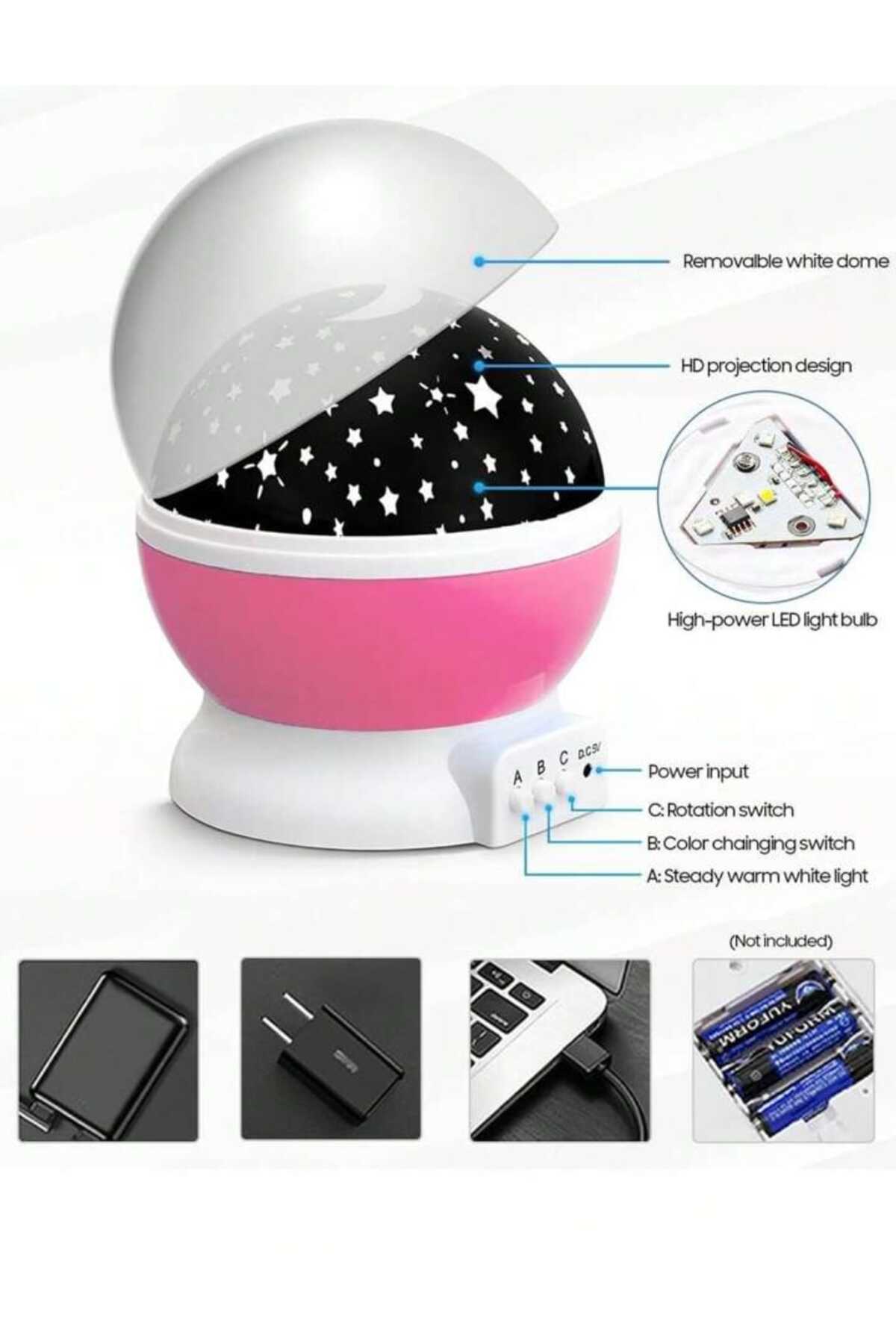 mr shopping MR Gece Lambası Tavana Işık Yansıtan Dönen Yıldız Ay Projeksiyon Parti Lambası Hediyelik fotoğrafı 2 (önizleme)