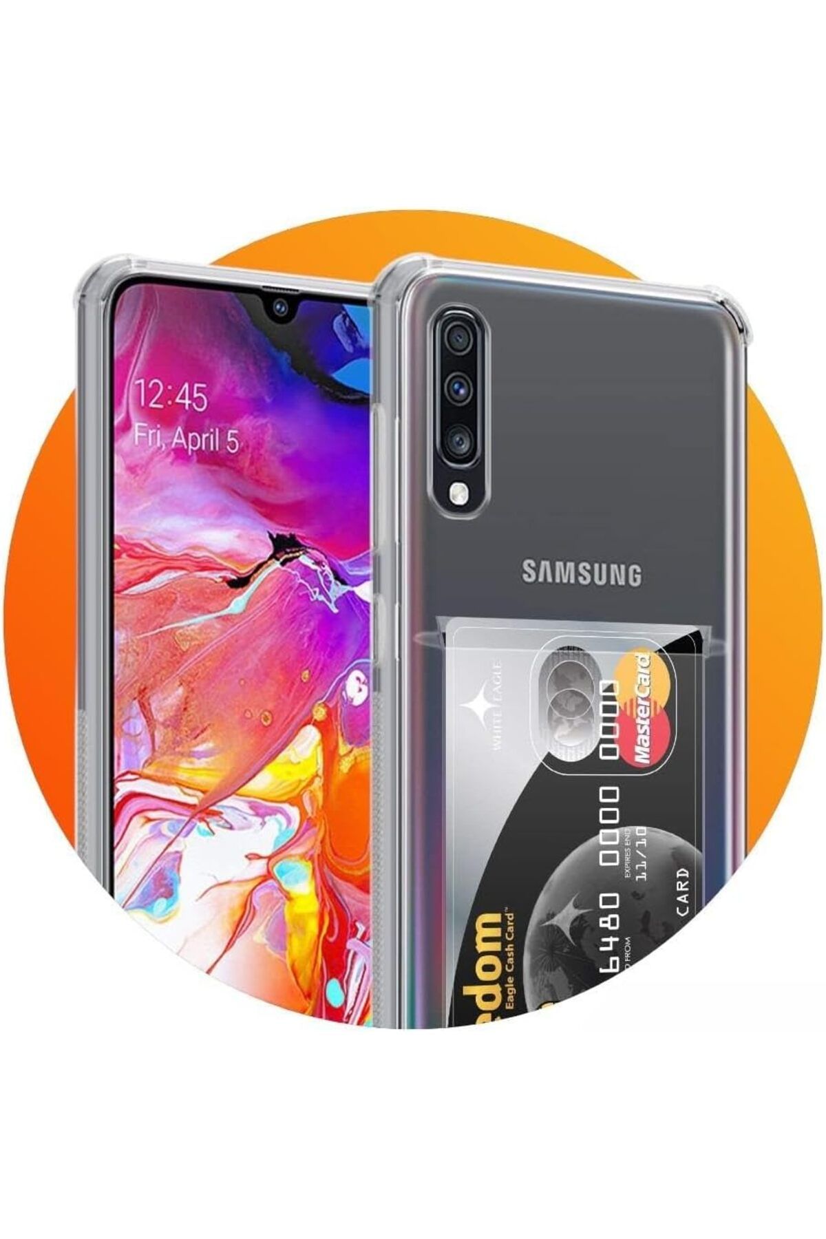 STOREMAX efshopx SAMSUNG GALAXY A70 İle Uyumlu Kartlıklı, Darbeye Dayanıklı (Shockproof) Şeffaf Kılıf