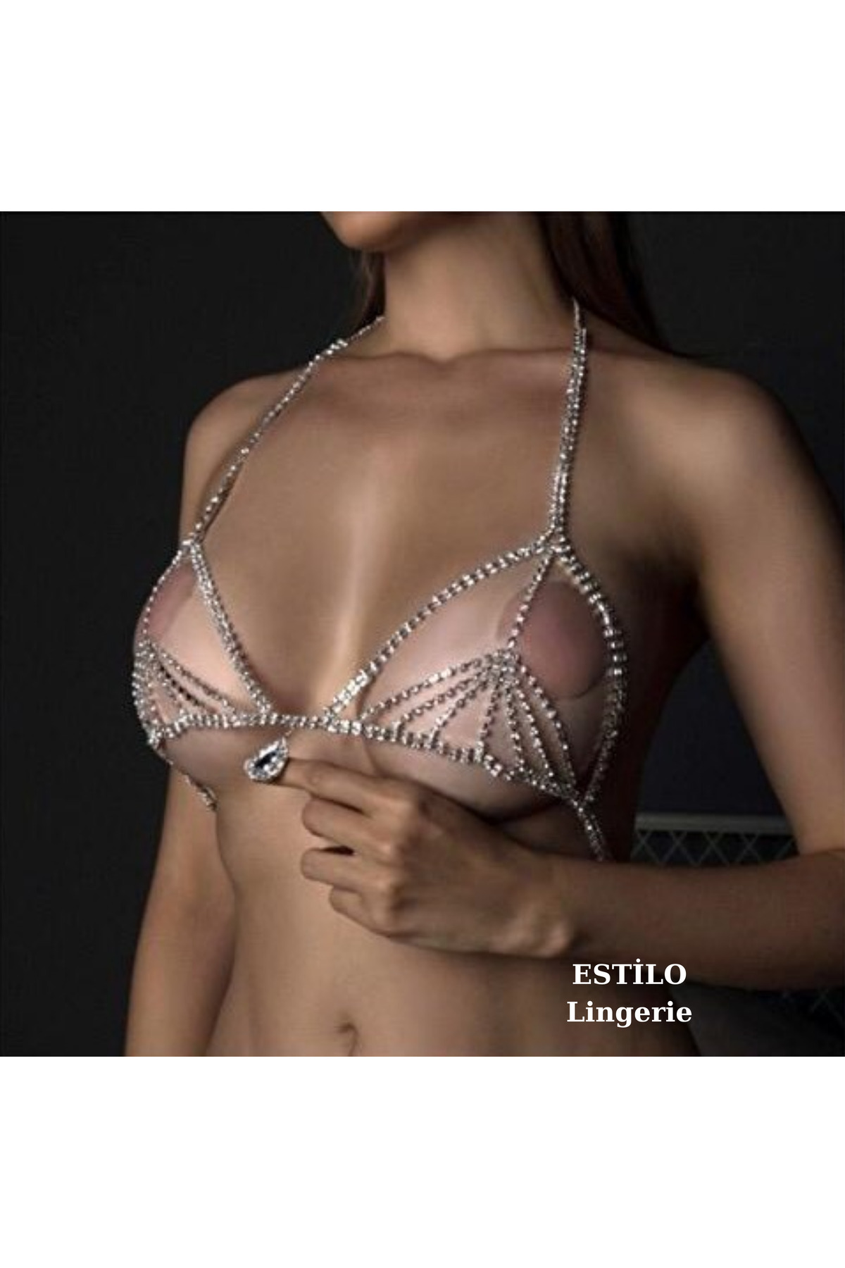 Taşlı Luxury Su Yolu Vücut Takısı, Taşlı Bikini, Taşlı Sütyen Külot, Fantezi Iç Çamaşır Takımı