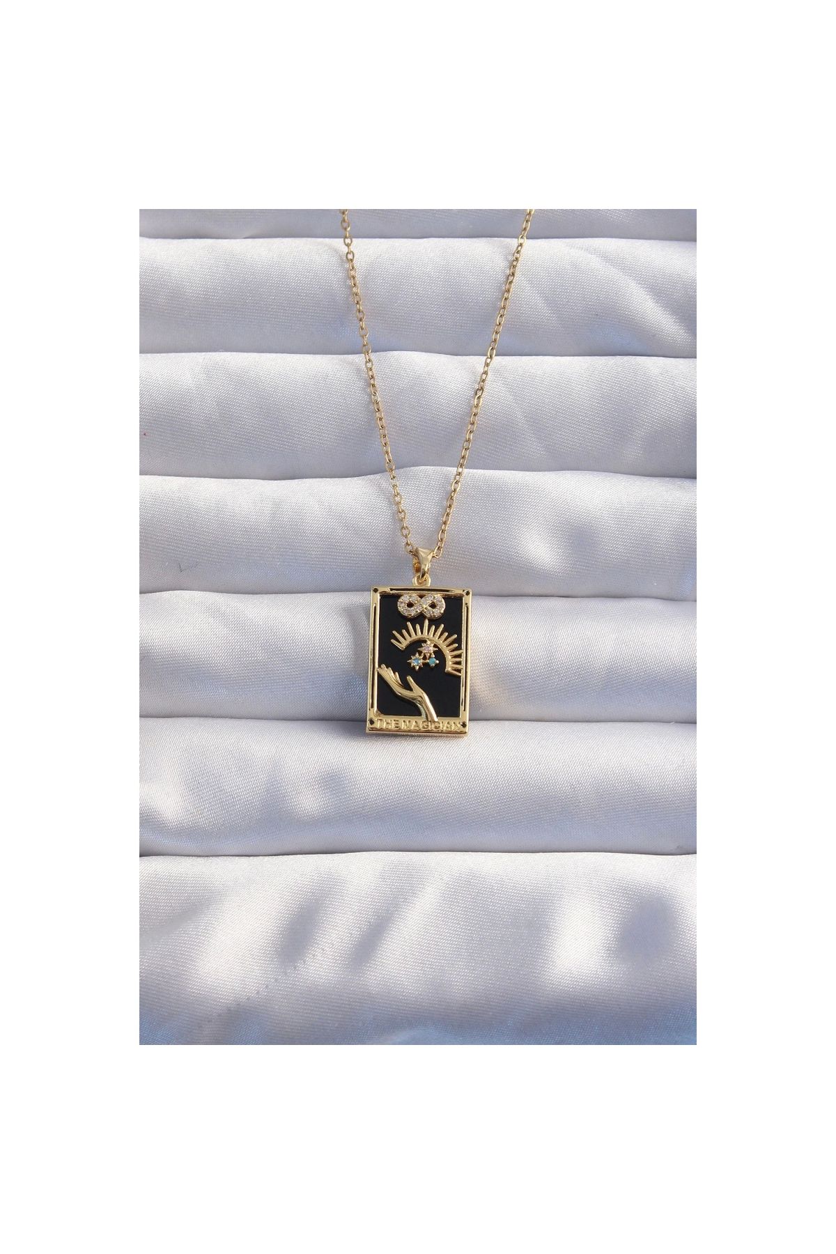Narnuga 316L Çelik Zincir Gold Renk Sonsuzluk Detay Zirkon Taşlı Tarot Kolye - TJ-BKO8983