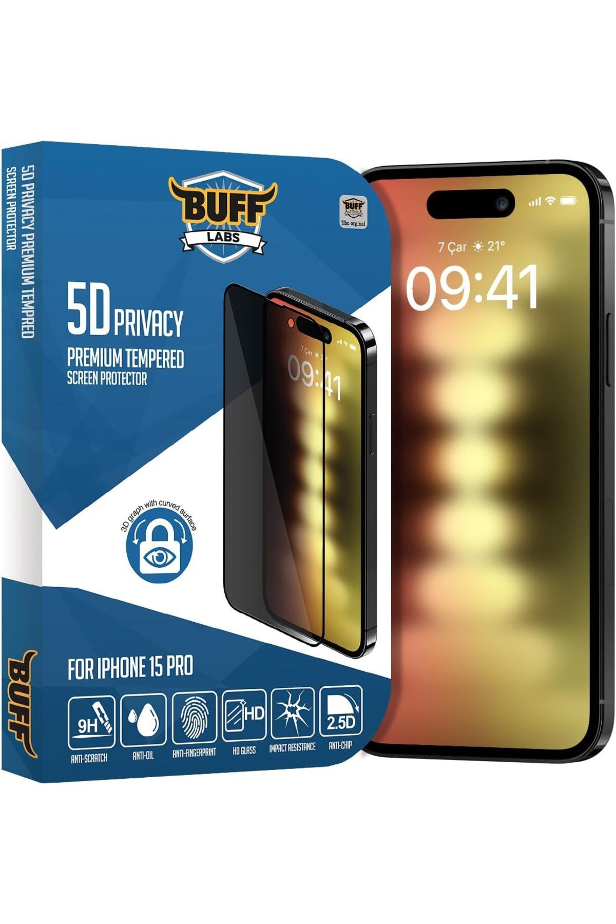 yusuftex srht iPhone 15 Pro ile Uyumlu 5D Privacy Hayalet Ekran Koruyucu, BF2252, Siyah  721051