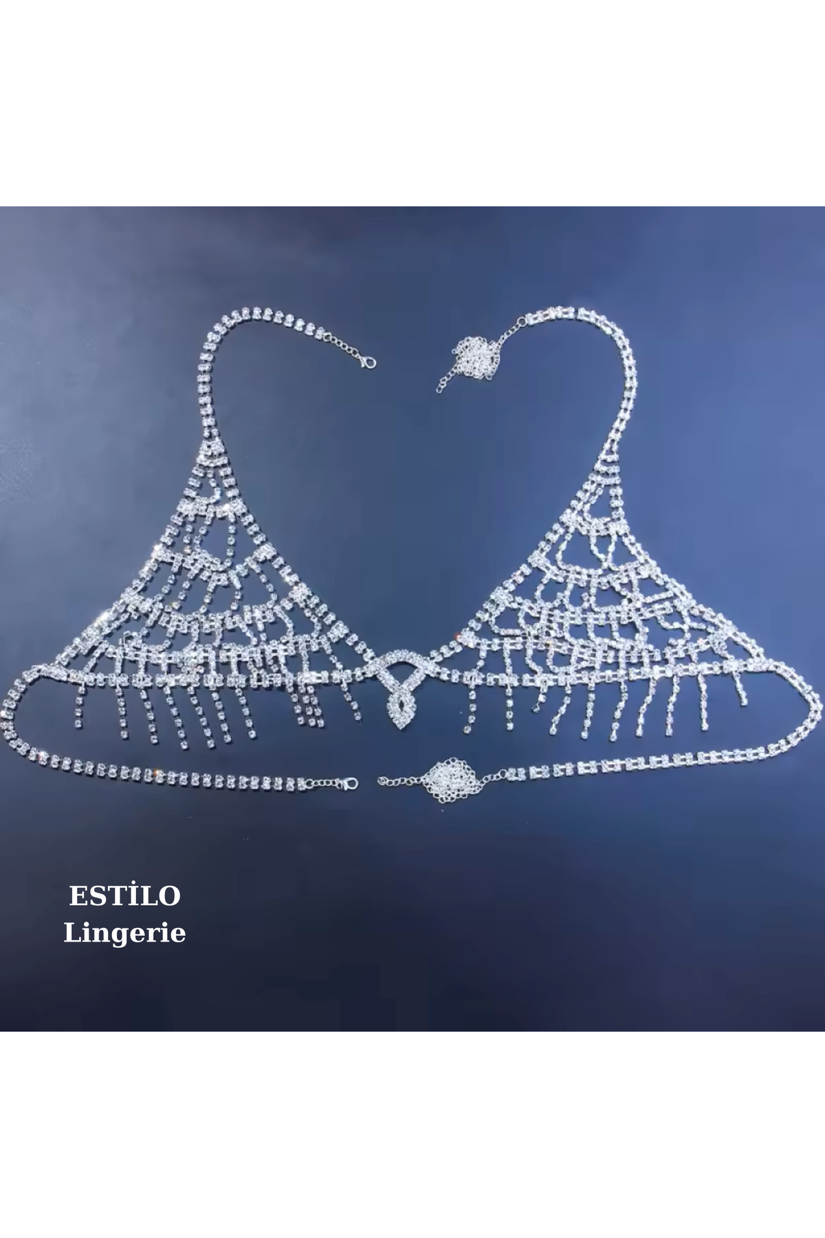 Taşlı Luxury Su Yolu Vücut Takısı, Taşlı Bikini, Taşlı Sütyen Külot, Fantezi Iç Çamaşır Takımı