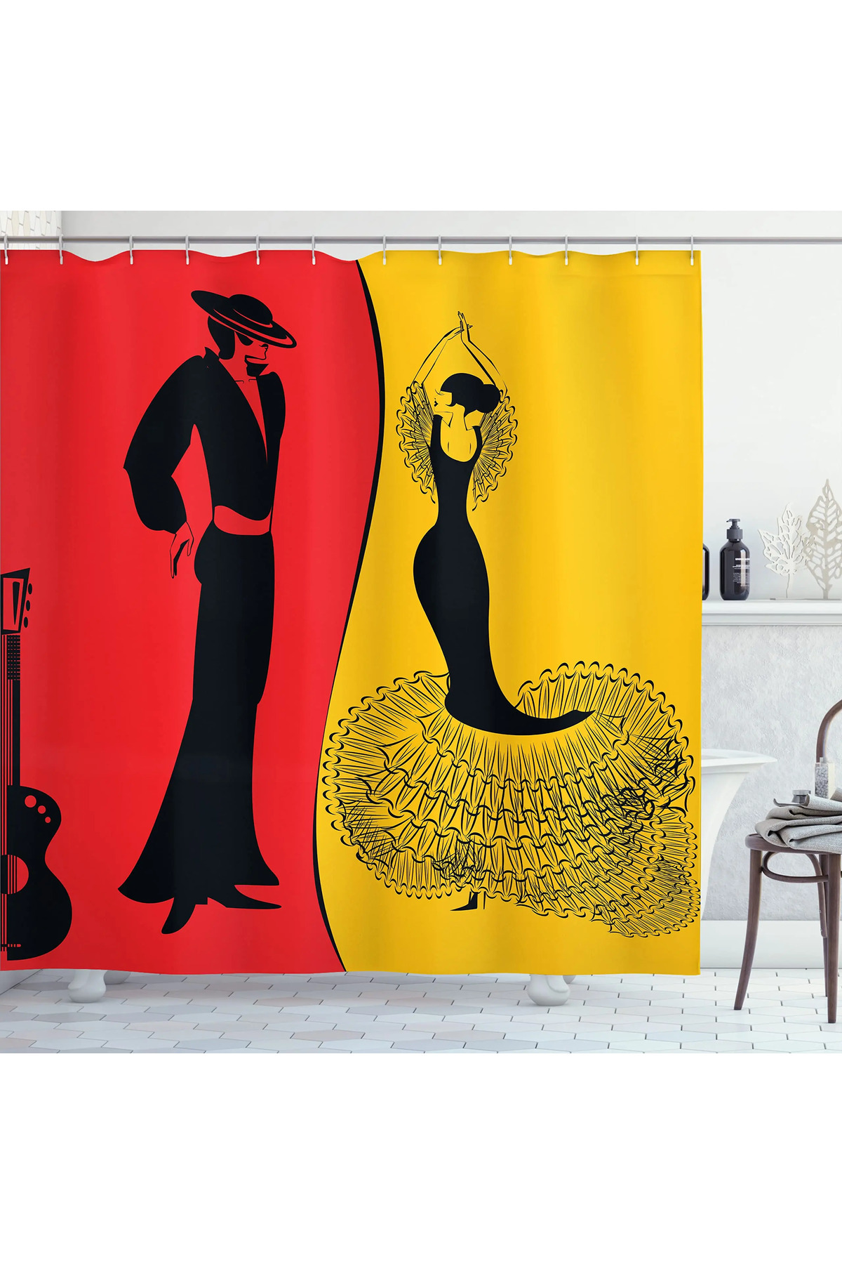 Choice-Spanish Shower Curtain,Flamenco Dancers Couple Performing In Historical Folk Dress Latino Traditi... 5