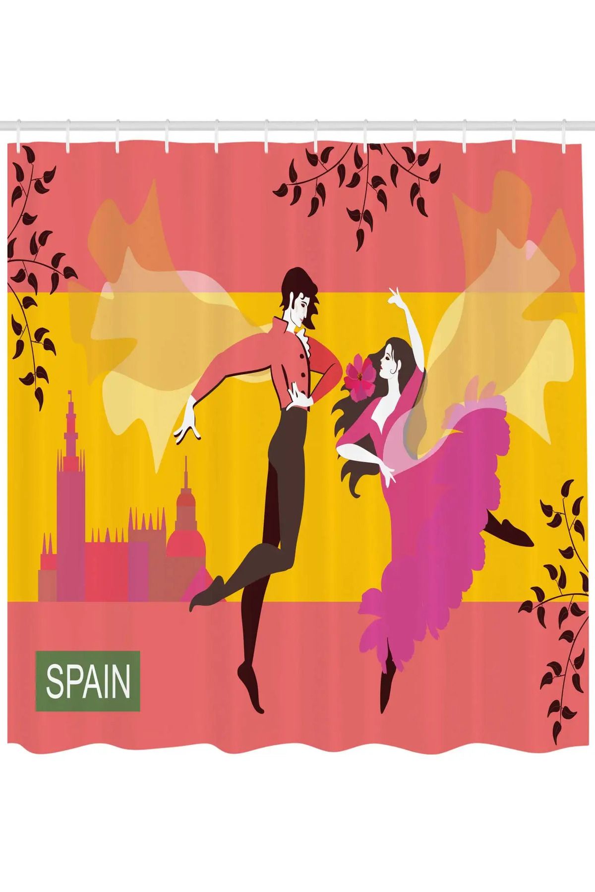 Choice-Spanish Shower Curtain,Flamenco Dancers Couple Performing In Historical Folk Dress Latino Traditi... 3
