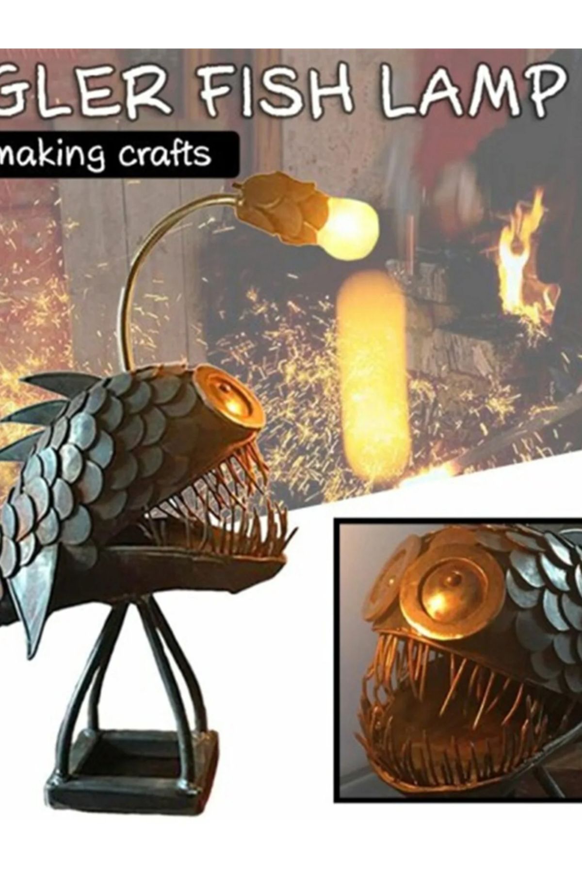 Choice-Creative Angler Fish Desk Lamp Shark Desktop Night Light USB Metal Art Lantern Table Decoration B... 8