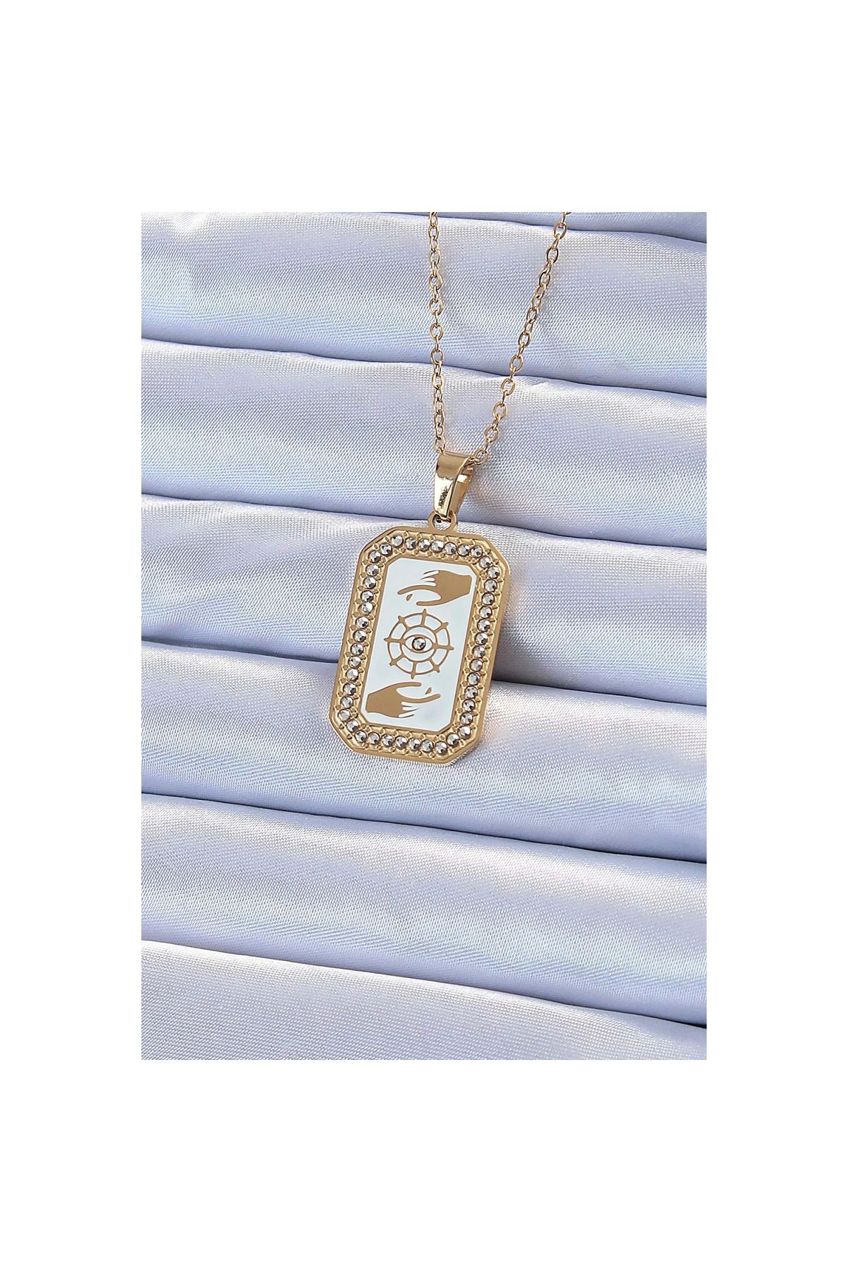 Narnuga 316L Çelik Zincir Altın Renk Mineli Zirkon Taşlı Göz Figür Tarot Kolye - TJ-BKO9217