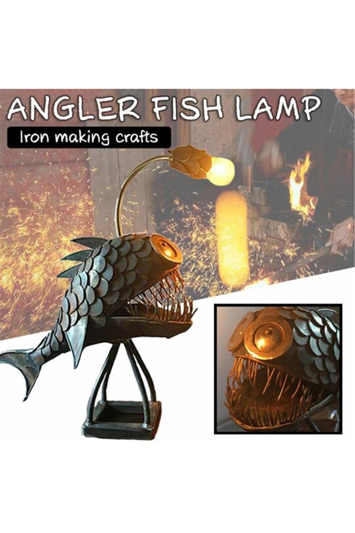 Choice-Creative Angler Fish Desk Lamp Shark Desktop Night Light USB Metal Art Lantern Table Decoration B... 2
