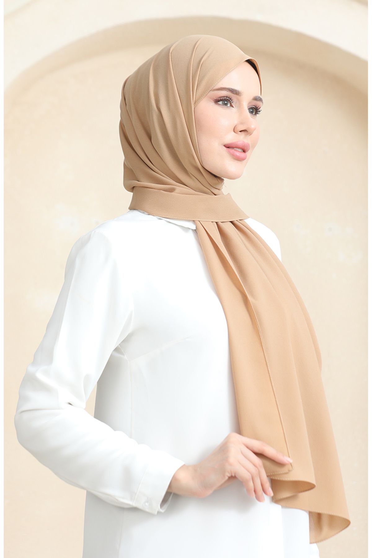 sefamerve-Vanilla Crepe Plain Shawl - 81077-07 2