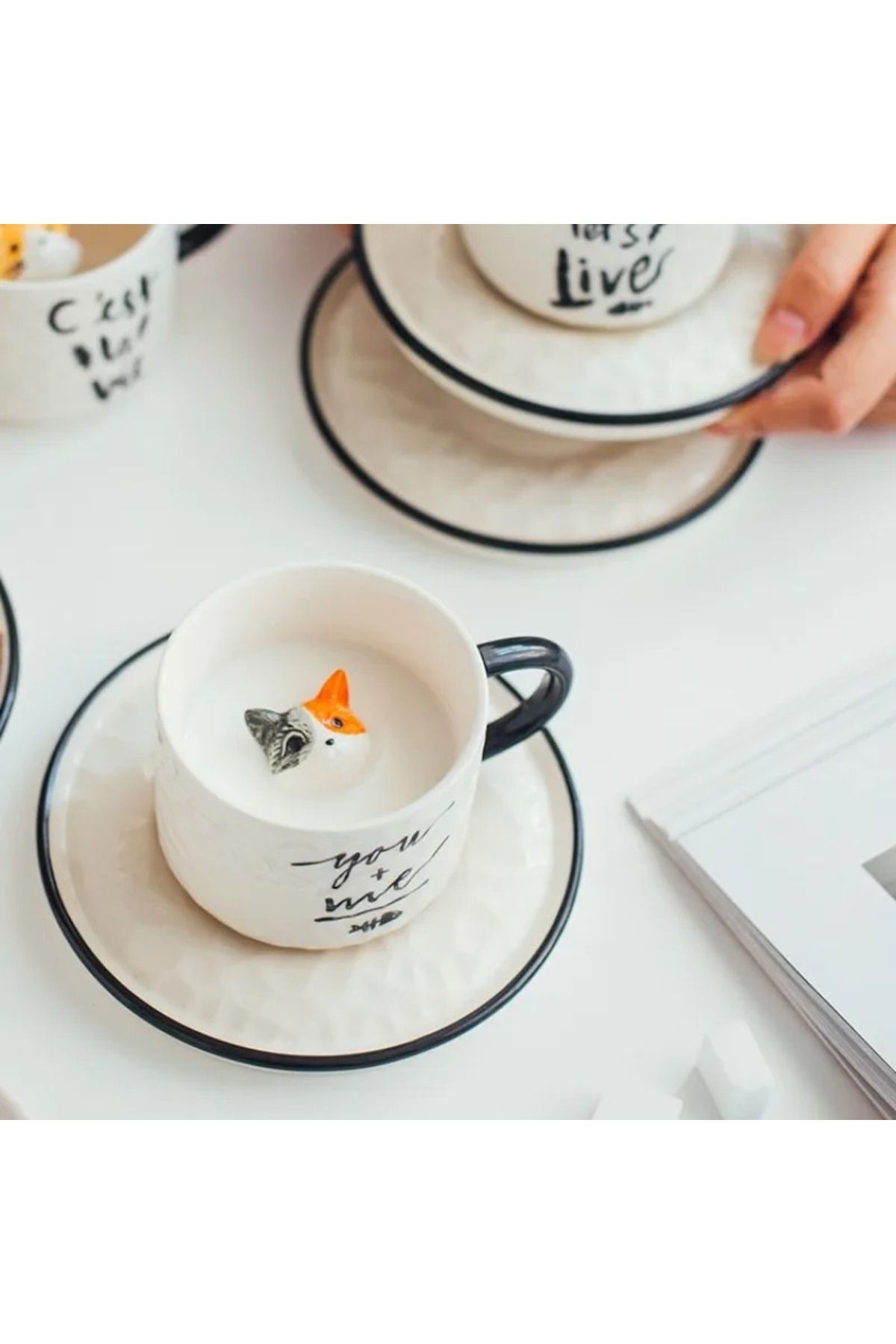 Choice-Cute kitten Ceramic cat Claw Cup Cup Bottom Animal Water cup Girl cat cup coffee three-dimensiona... 4