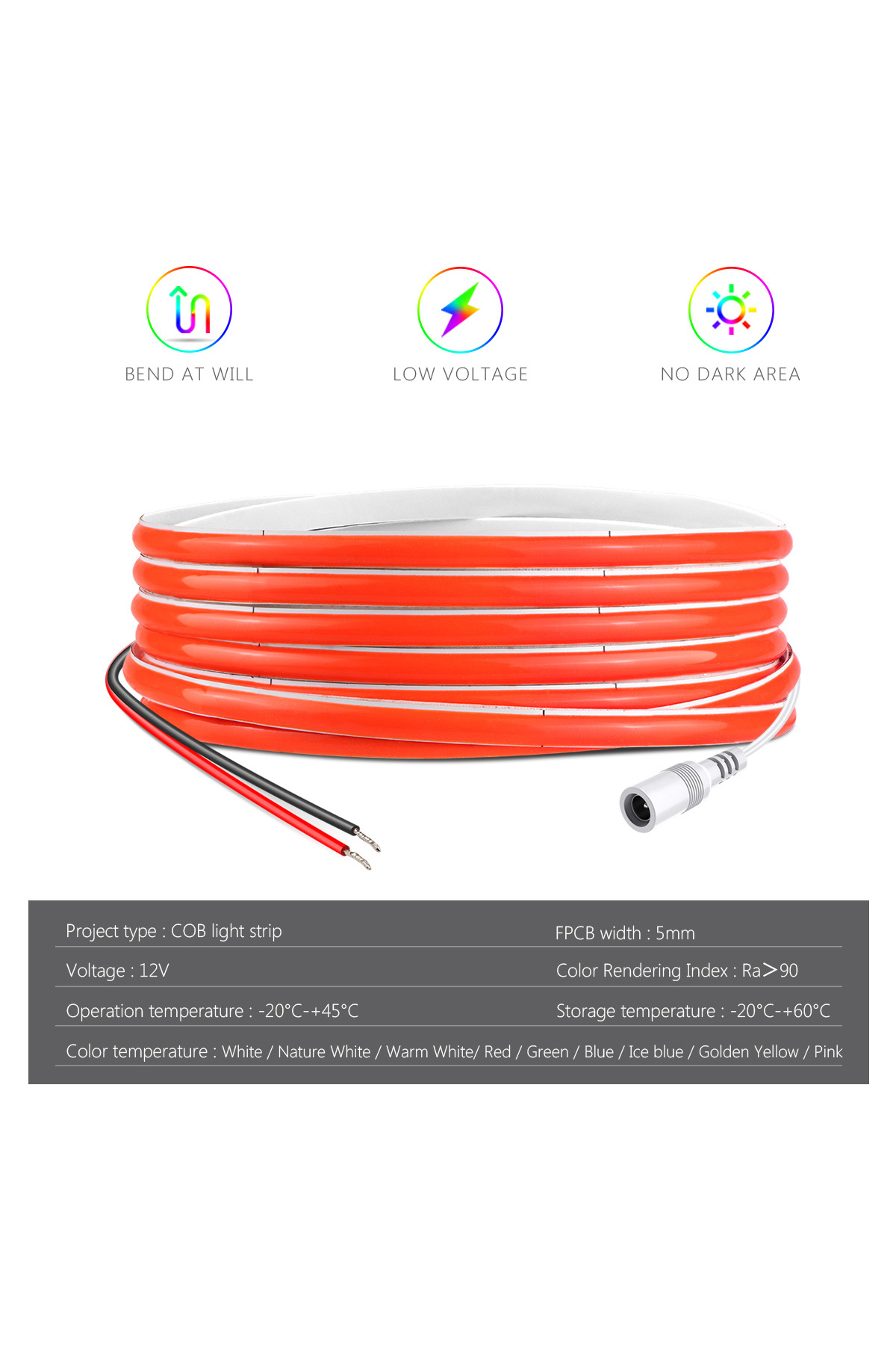 CHNAITEKE-Super Thin 5mm COB LED Strip Lights 12V 320leds/m High Density Flexible Linear LED Tape Ribbon RA... 3