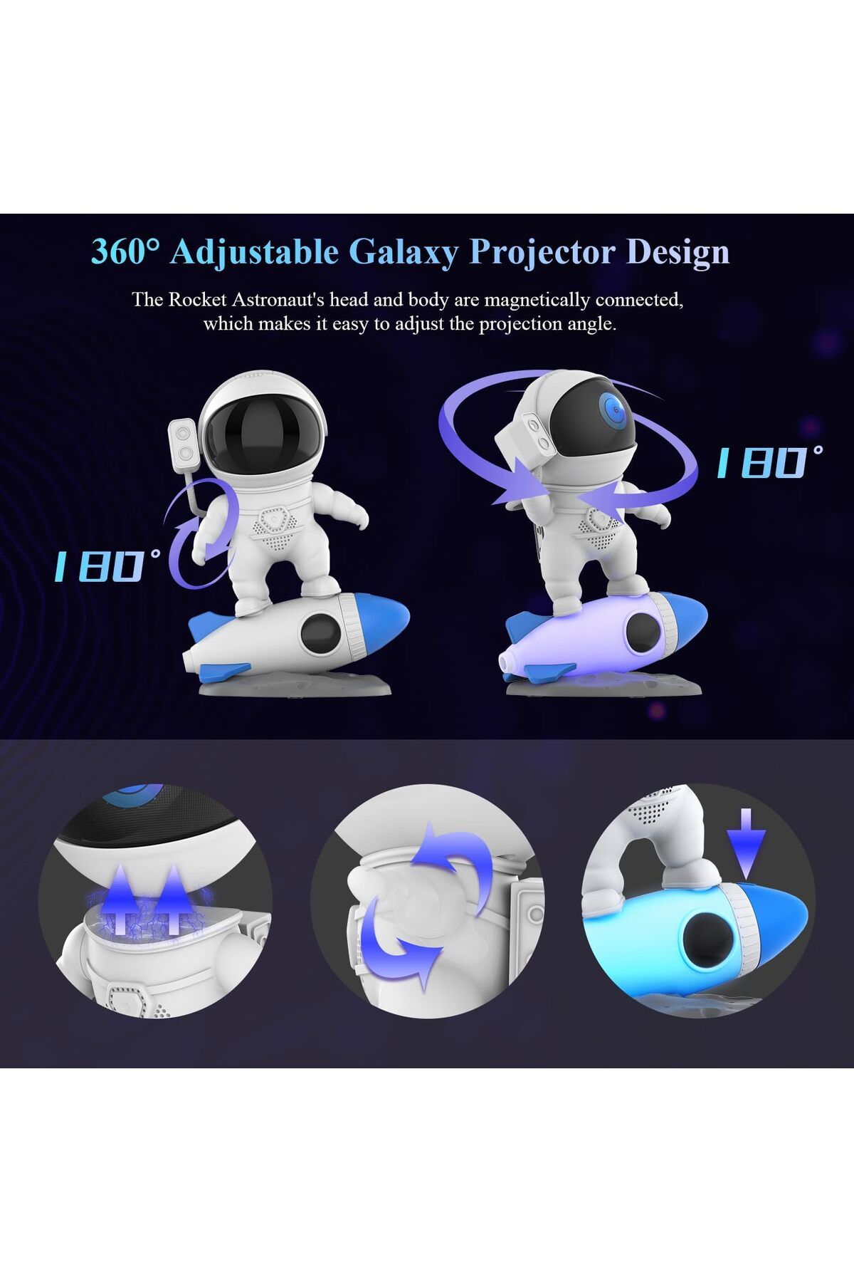 JGT-Rocket Astronaut Galaxy Nebula Projector Planetarium Space Star Night Light for Bluetooth Remote ... 3