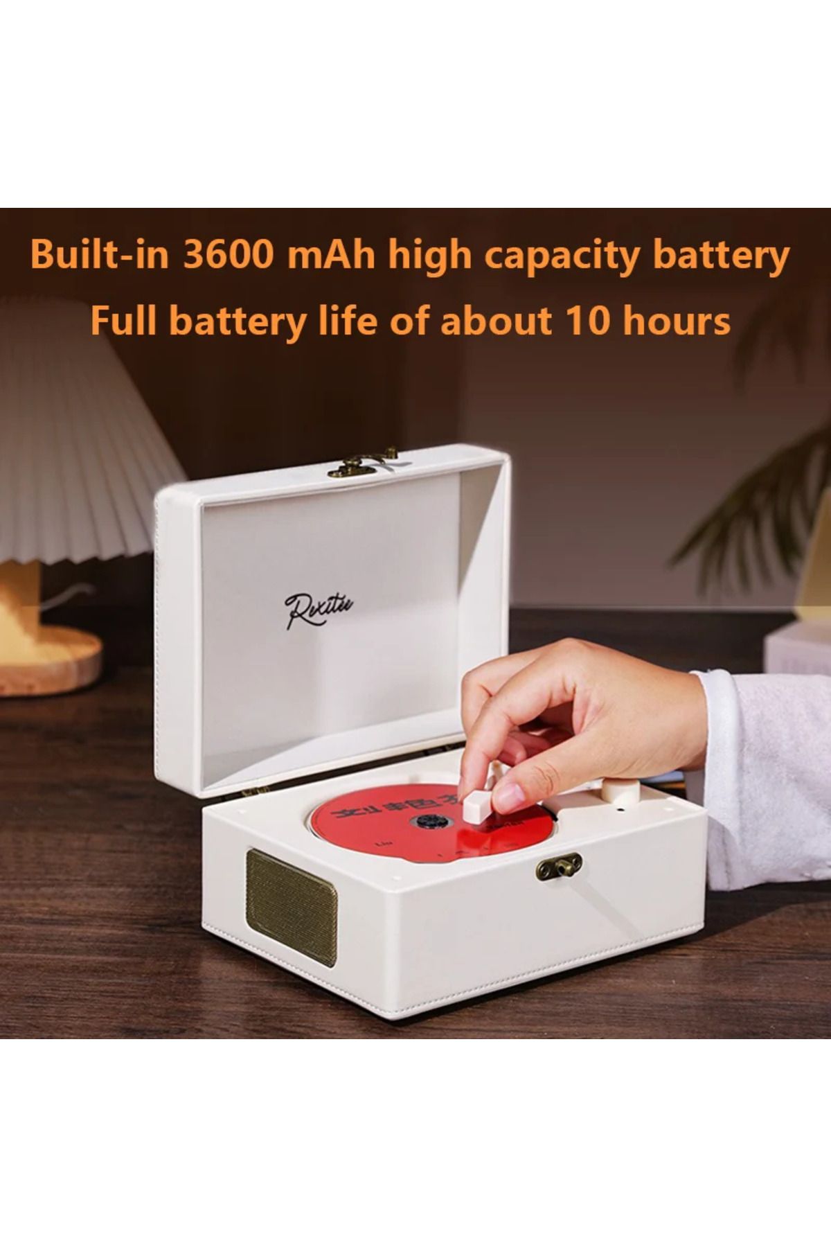 Choice-Vintage Leather CD Player Two-way Bluetooth 5.0 Built-in Speaker Portable Rechargeable CD Music P... 6