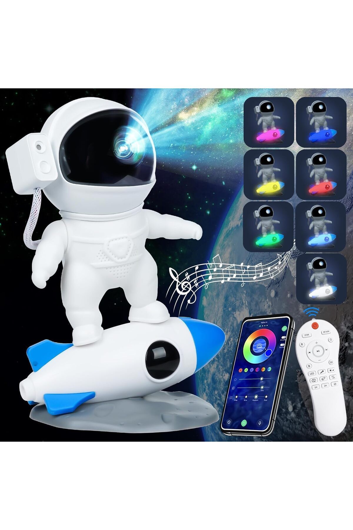 JGT-Rocket Astronaut Galaxy Nebula Projector Planetarium Space Star Night Light for Bluetooth Remote ... 2