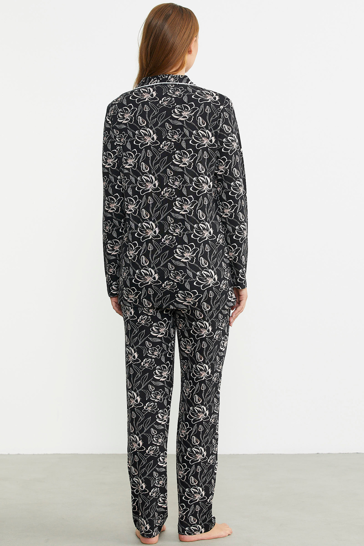 Sementa-Set pijama cu nasturi guler cămașă - negru 6