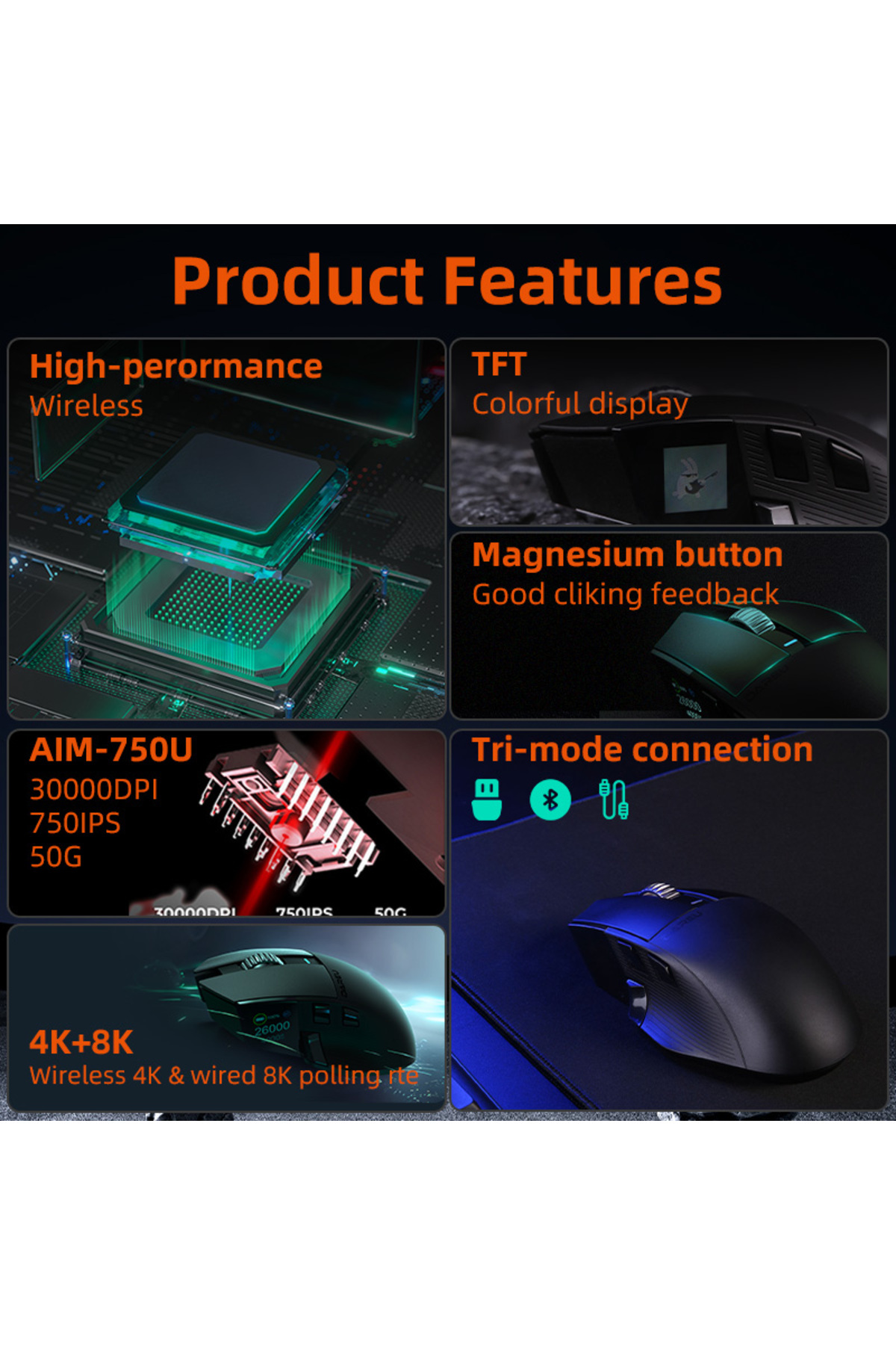 Choice-Dareu A980ProMax 8Khz Wireless Wired Mouse Tri-Mode AIM-750 30000 DPI Rechargeable TFT Display fo... 7