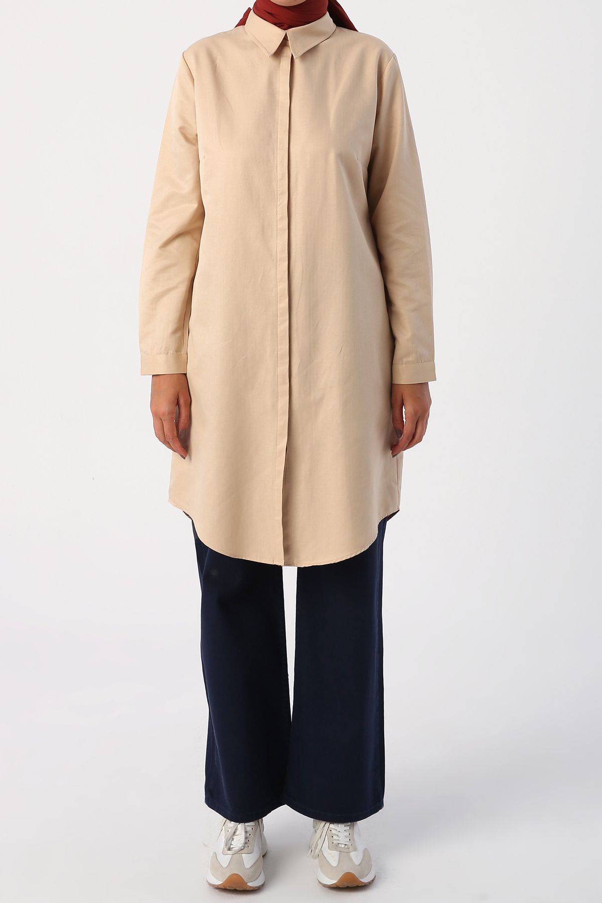 ALLDAY-Bej01 Hidden Placket Cotton Shirt Tunic 2