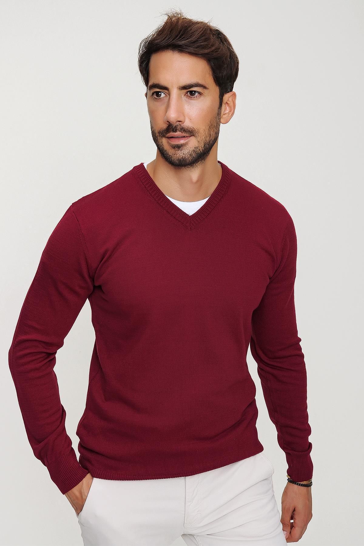 CHUBA-Men's Claret Red V-Neck Knitwear Sweater 20w151 5